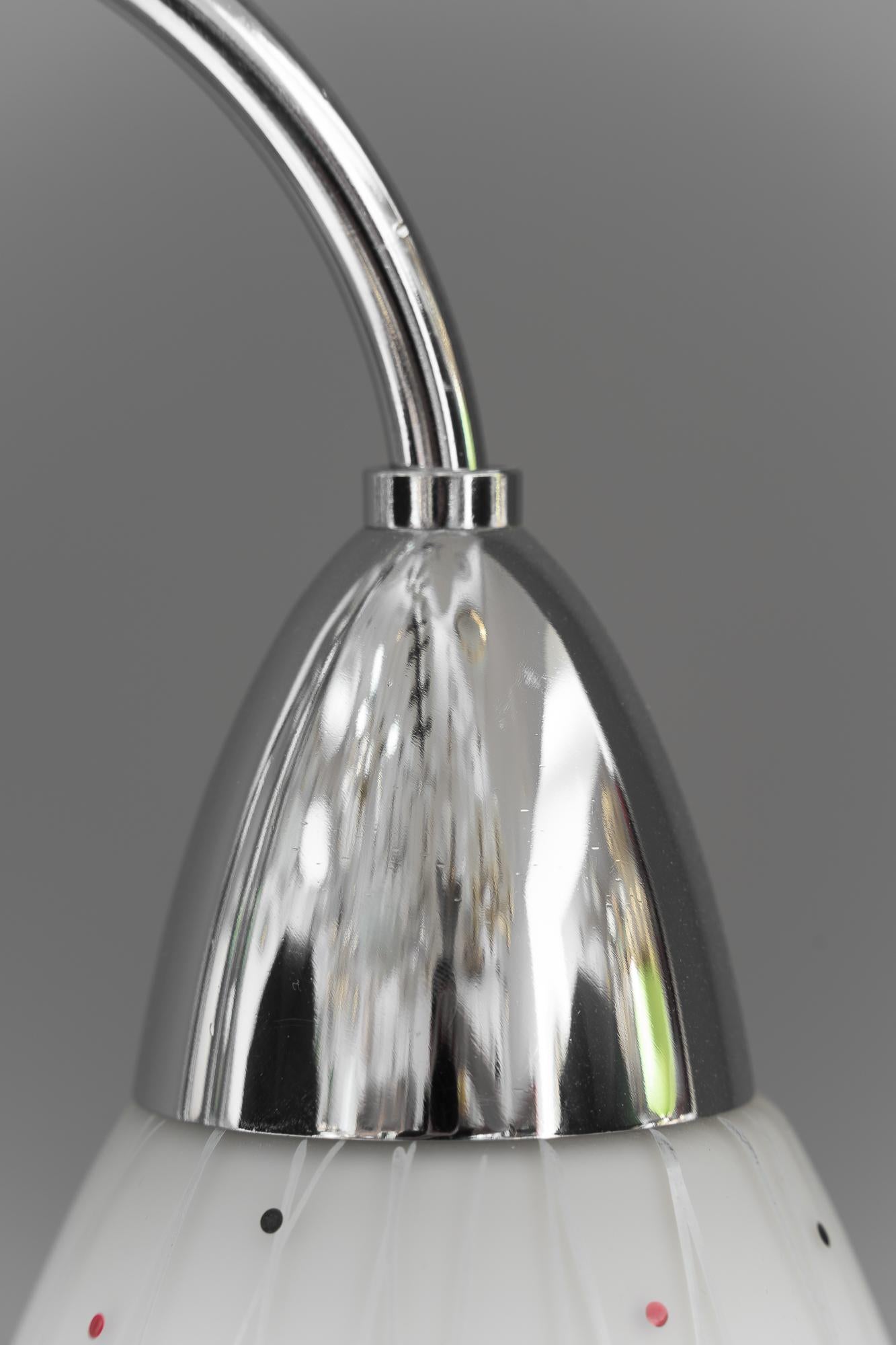 Nickel Pendant with Original Glass Shades Vienna Around 1950s For Sale 2