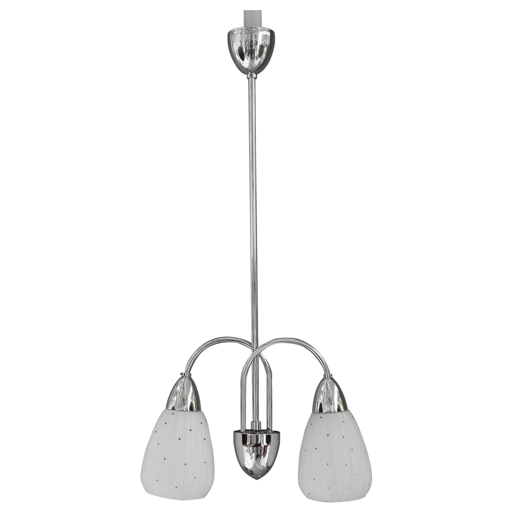 Nickel Pendant with Original Glass Shades Vienna Around 1950s