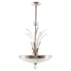 Vintage Nickel Plate and Glass Ceiling Fixture with Cluster of Reeds by Caldwell
