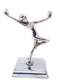 Nickel Plate Dancing Nude Girl Statue Art Deco Style, Vienna, Austria