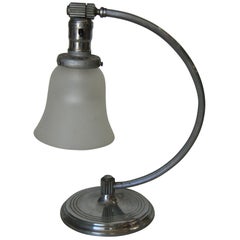 Vintage Nickel-Plated Accent Table Lamp with Frosted Bell Lamp Shade