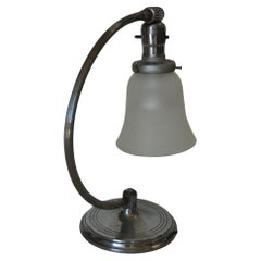Vintage Nickel-Plated Accent Table Lamp with Frosted Bell Lamp Shade