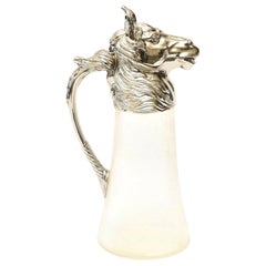 Nickel-Plated and Glass Horse Decanter Pitcher Barware Vintage