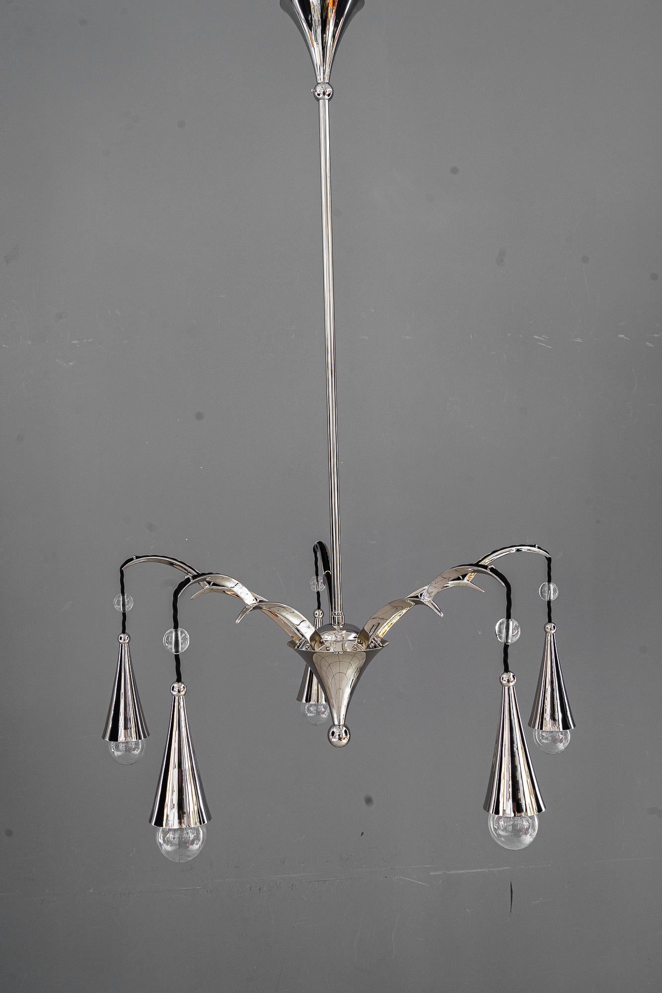 Art Deco Nickel - Plated art deco chandelier vienna around 1920s For Sale