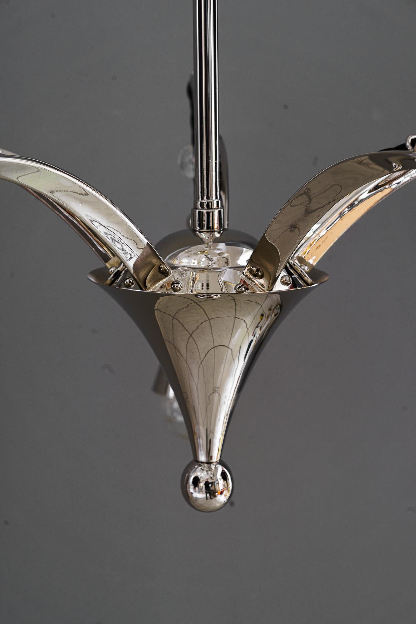 Nickel - Plated art deco chandelier vienna around 1920s In Good Condition For Sale In Wien, AT