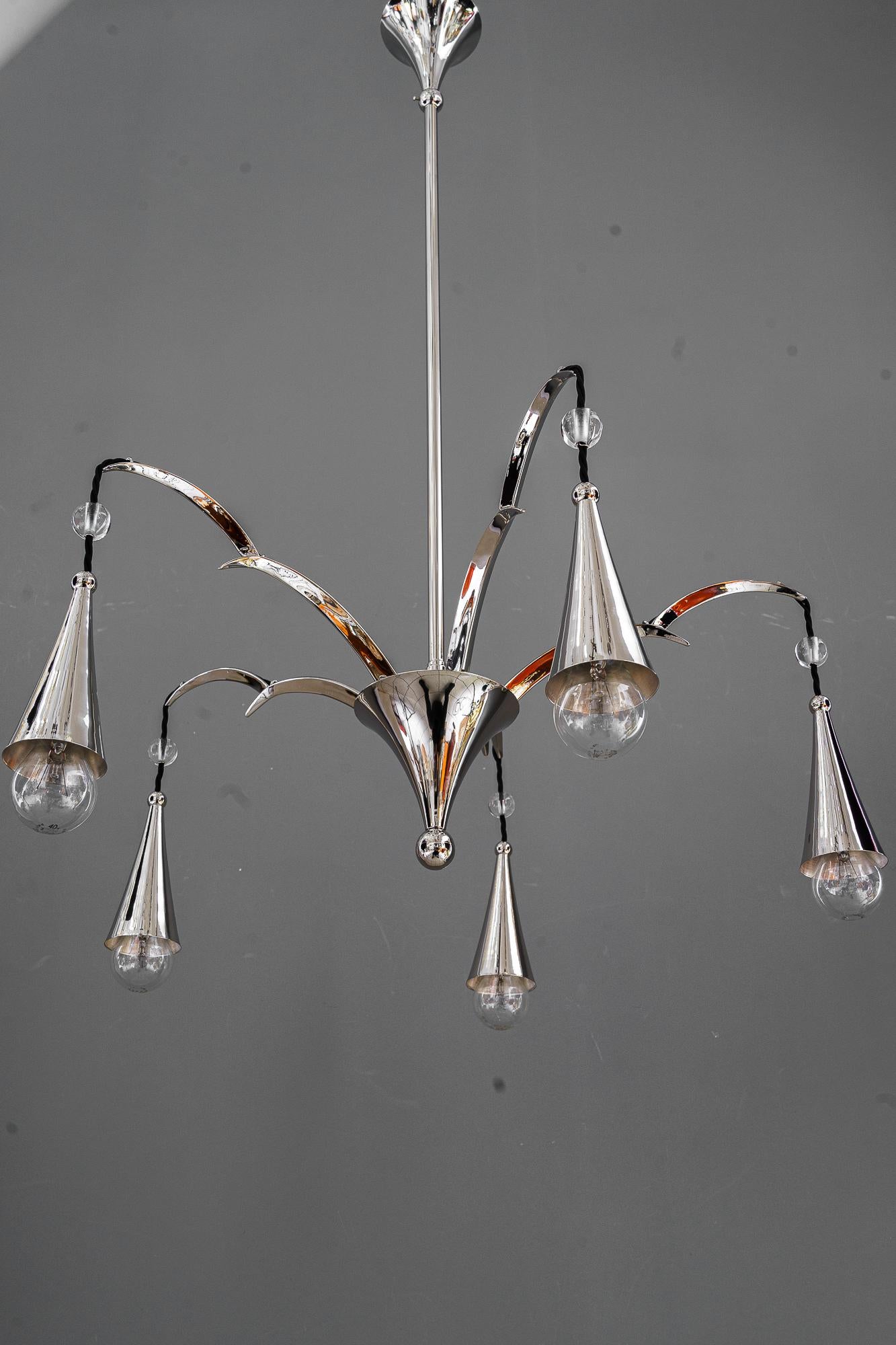 Nickel - Plated art deco chandelier vienna around 1920s For Sale 1