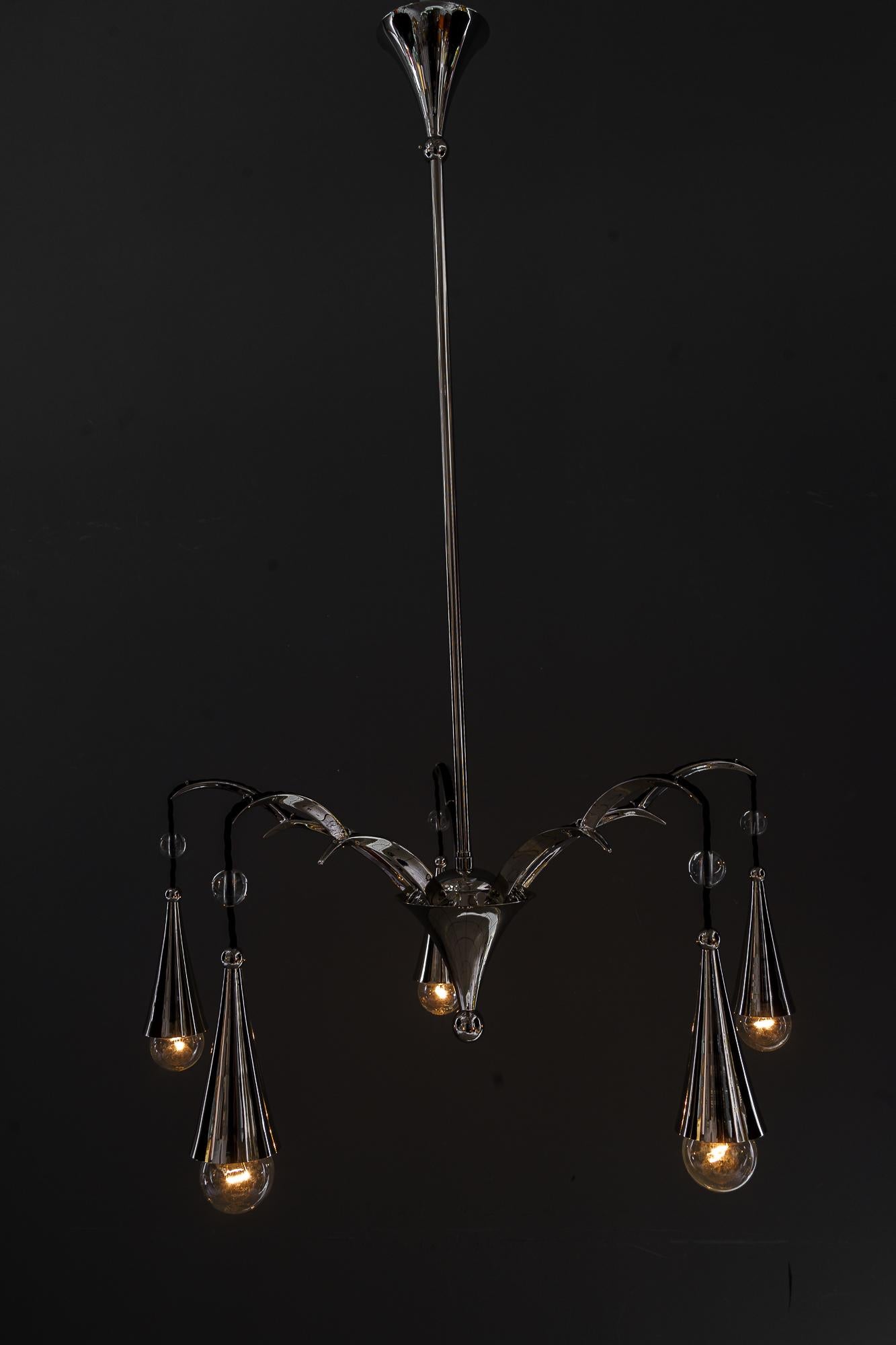 Nickel - Plated art deco chandelier vienna around 1920s For Sale 2