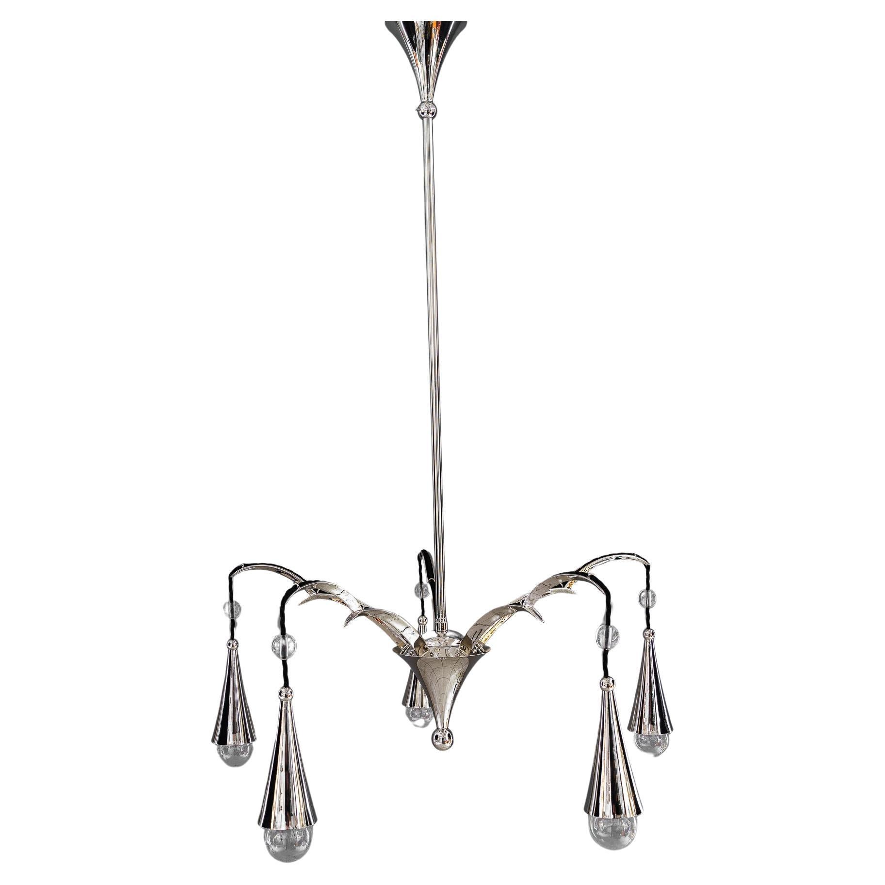 Nickel - Plated art deco chandelier vienna around 1920s For Sale