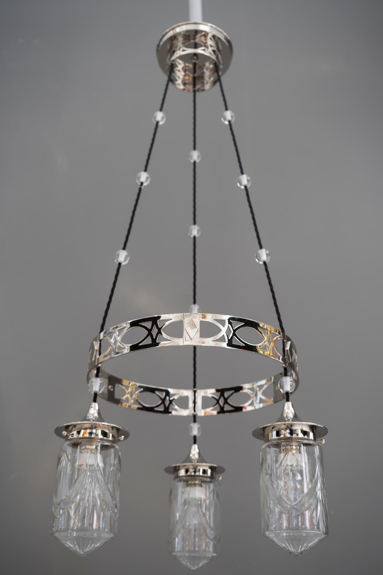 Nickel-Plated Art Deco Chandelier with Original Cut-Glasses, circa 1920s For Sale 5