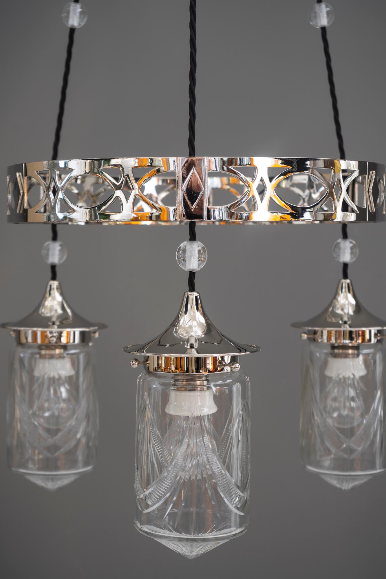 Nickel-Plated Art Deco Chandelier with Original Cut-Glasses, circa 1920s For Sale 6