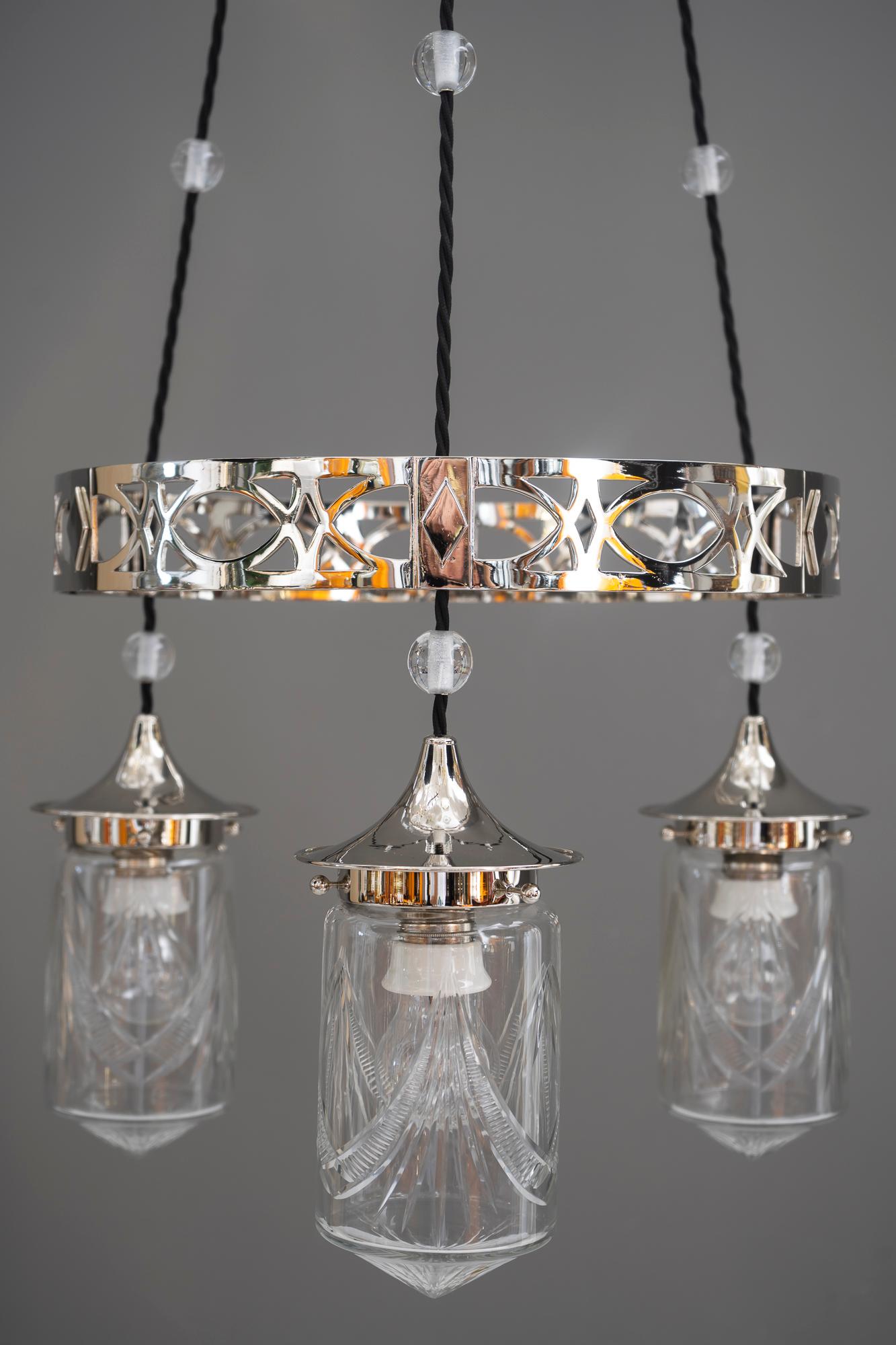 Nickel-Plated Art Deco Chandelier with Original Cut-Glasses, circa 1920s For Sale 7