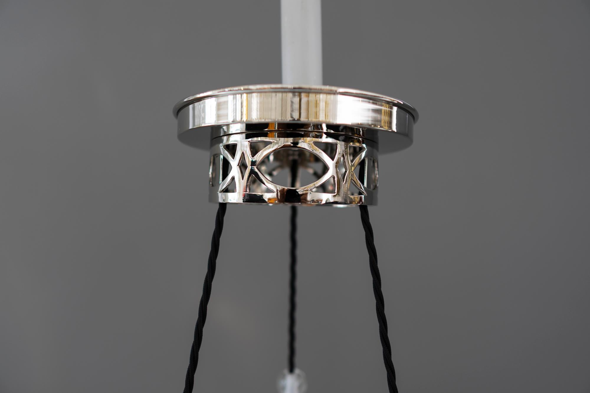 Austrian Nickel-Plated Art Deco Chandelier with Original Cut-Glasses, circa 1920s For Sale