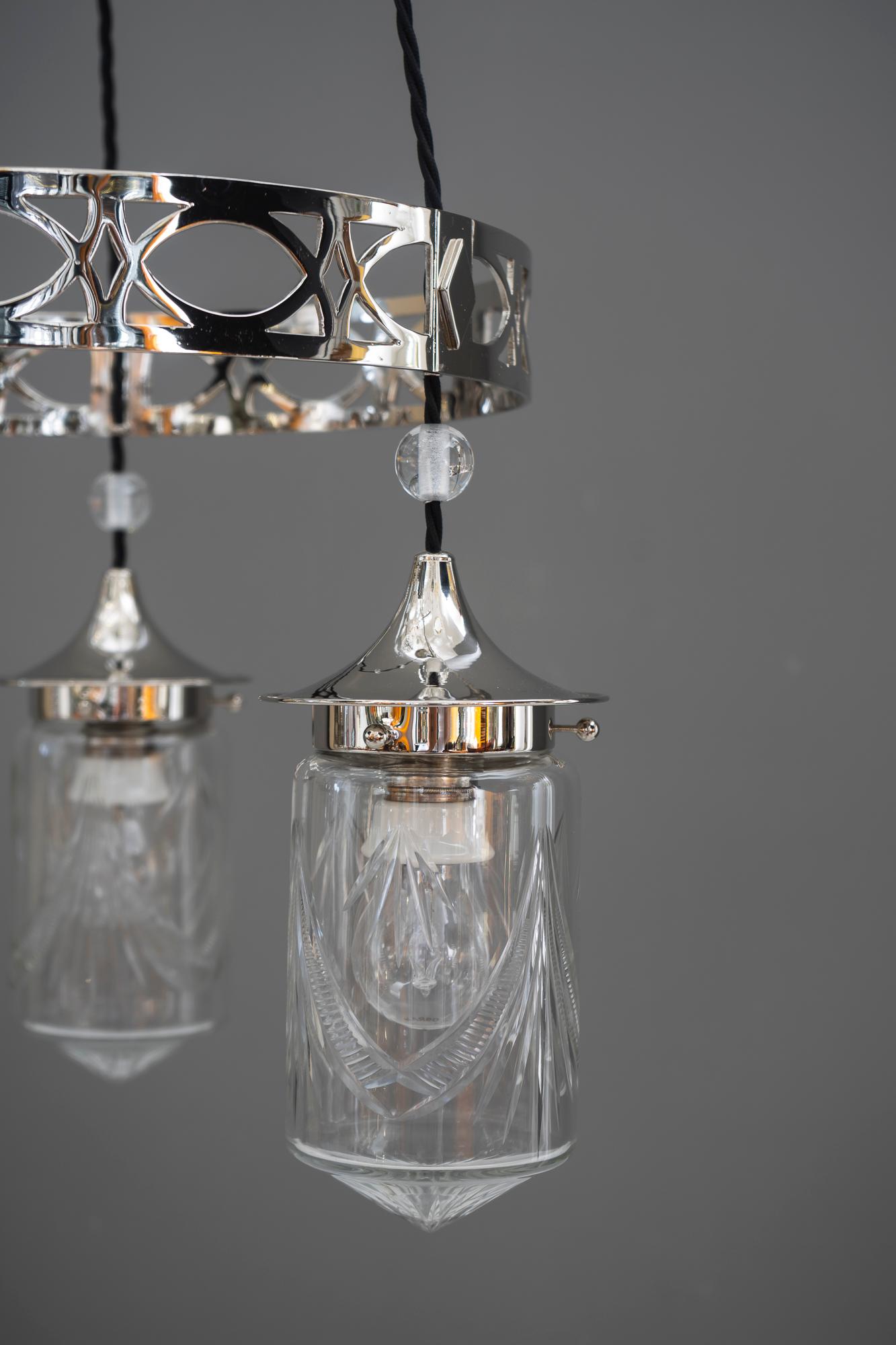 Nickel-Plated Art Deco Chandelier with Original Cut-Glasses, circa 1920s For Sale 1