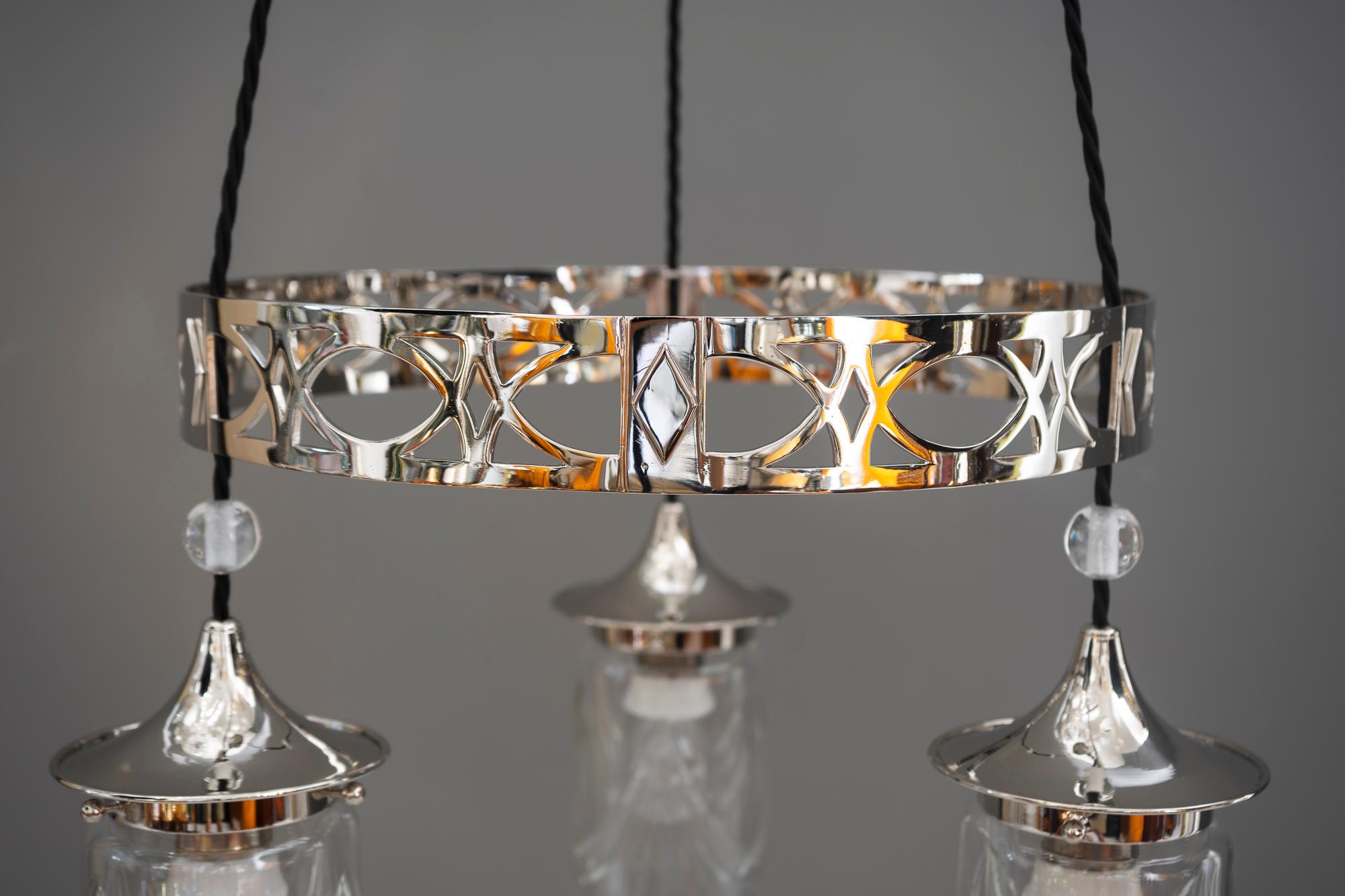 Nickel-Plated Art Deco Chandelier with Original Cut-Glasses, circa 1920s For Sale 3