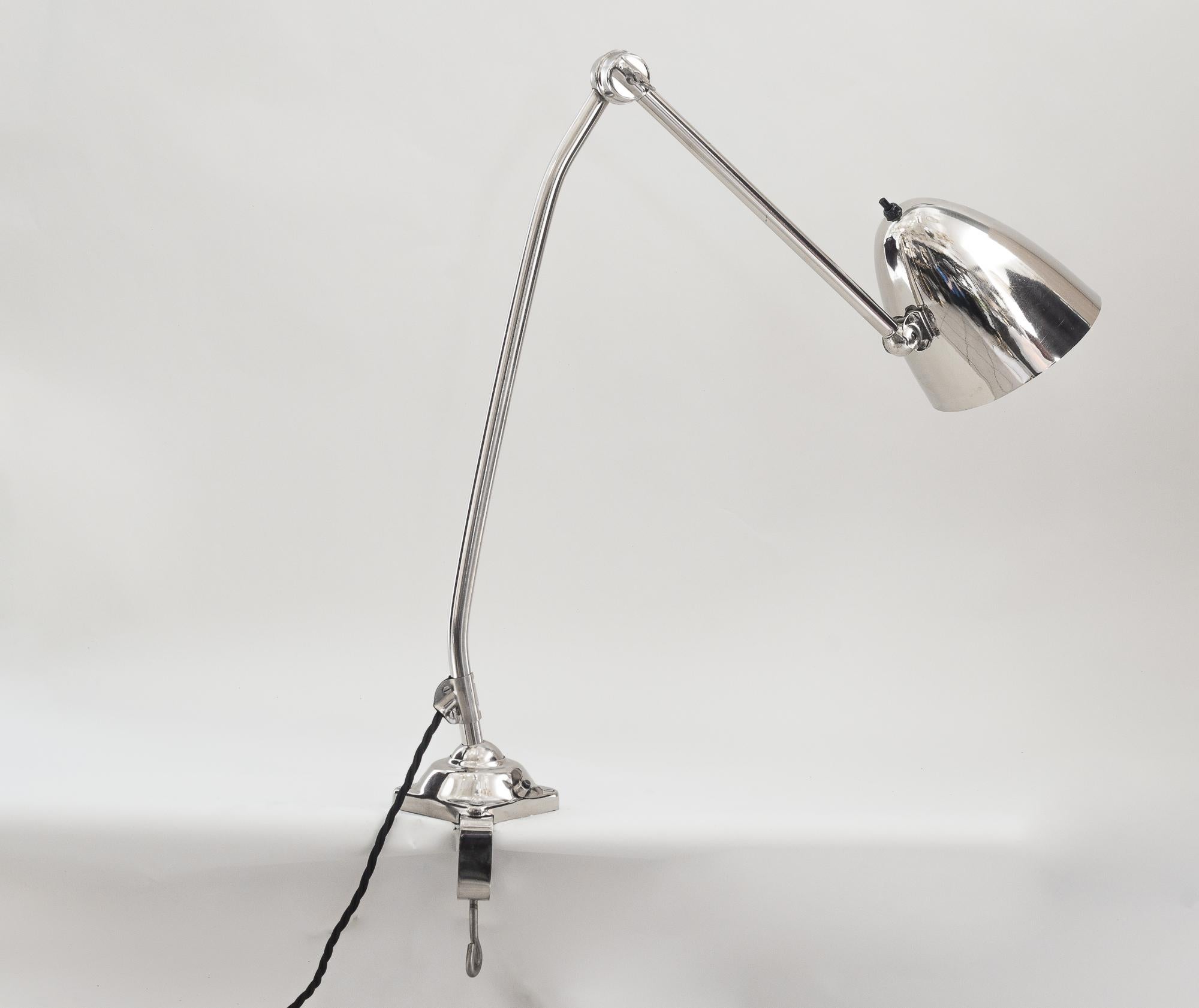 Nickel-plated Art Deco clamp lamp, Vienna, around 1920s
Metal, nickel plated
Original condition.