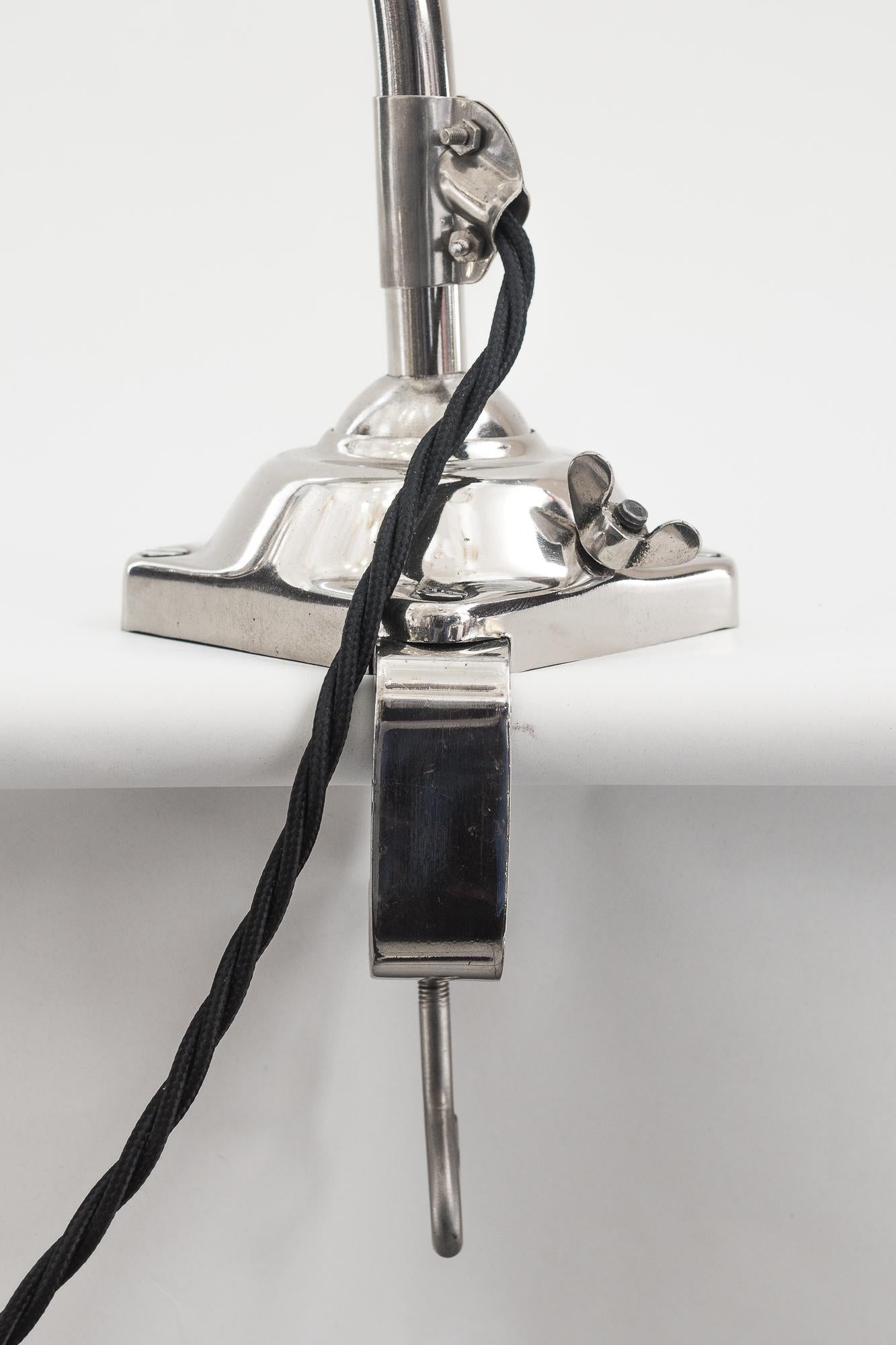 Metal Nickel-Plated Art Deco Clamp Lamp, Vienna, Around 1920s For Sale