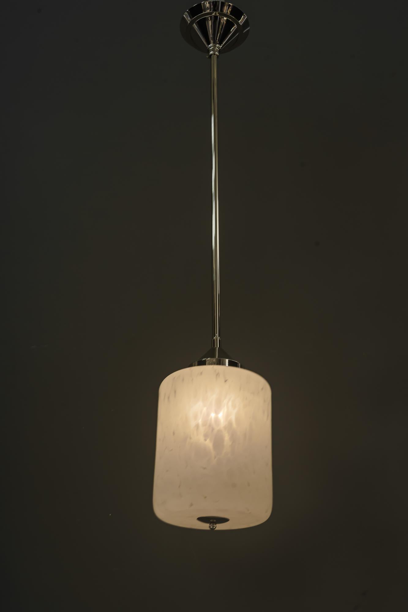 Nickel-Plated Art Deco Pendant with Glass Shade Vienna Around 1920s For Sale 6