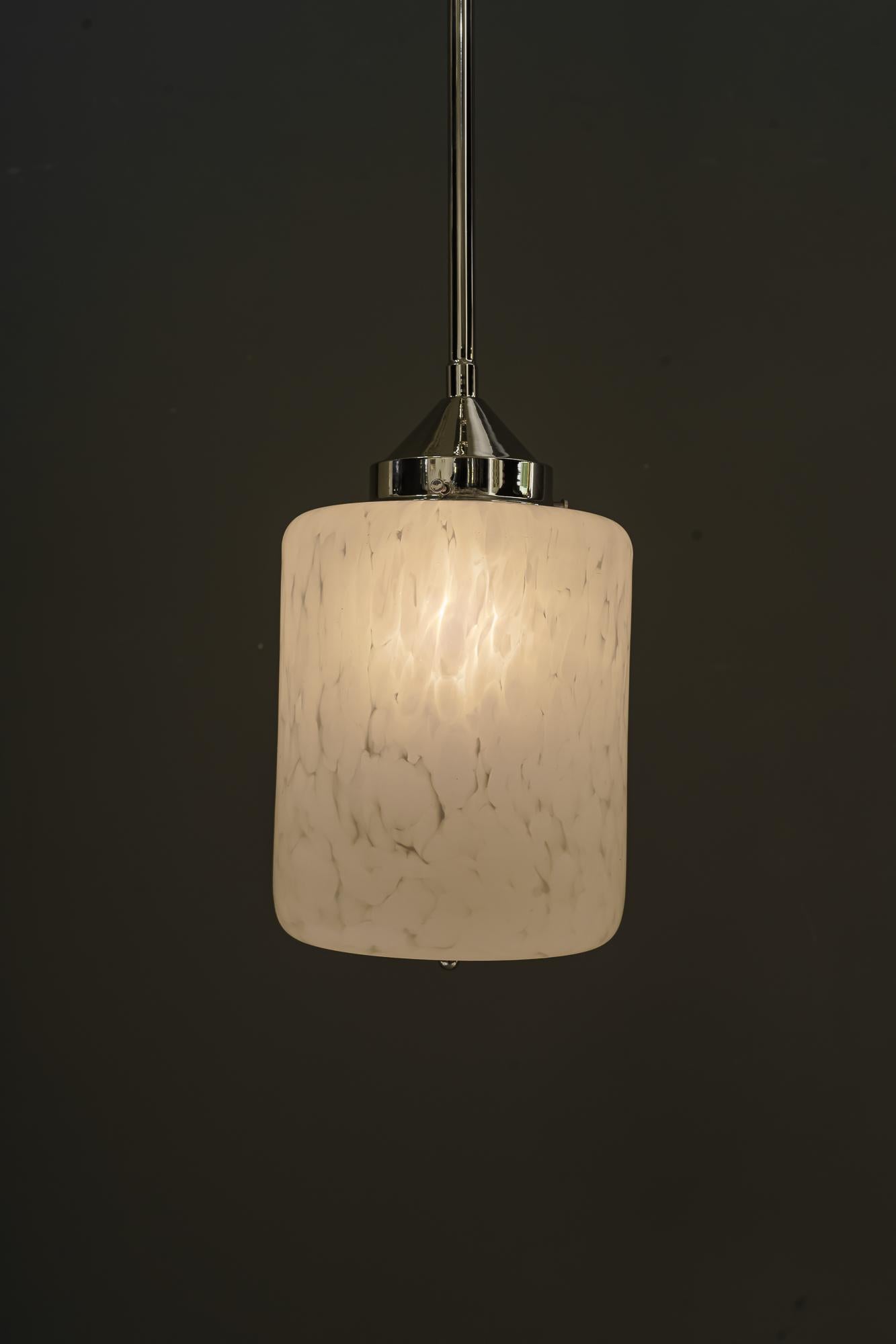 Nickel-Plated Art Deco Pendant with Glass Shade Vienna Around 1920s For Sale 9