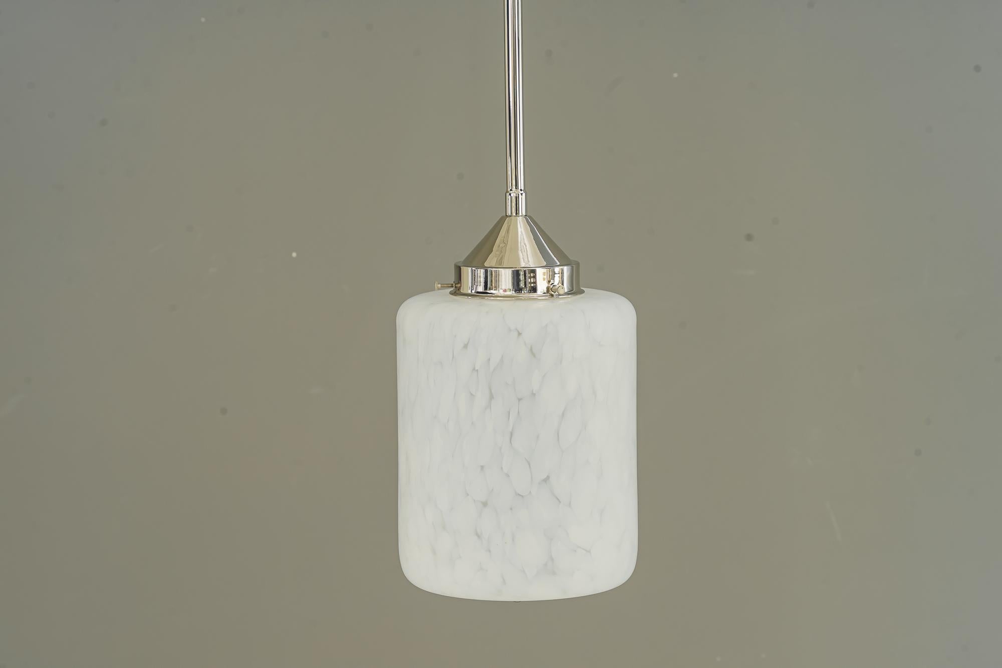 Austrian Nickel-Plated Art Deco Pendant with Glass Shade Vienna Around 1920s For Sale
