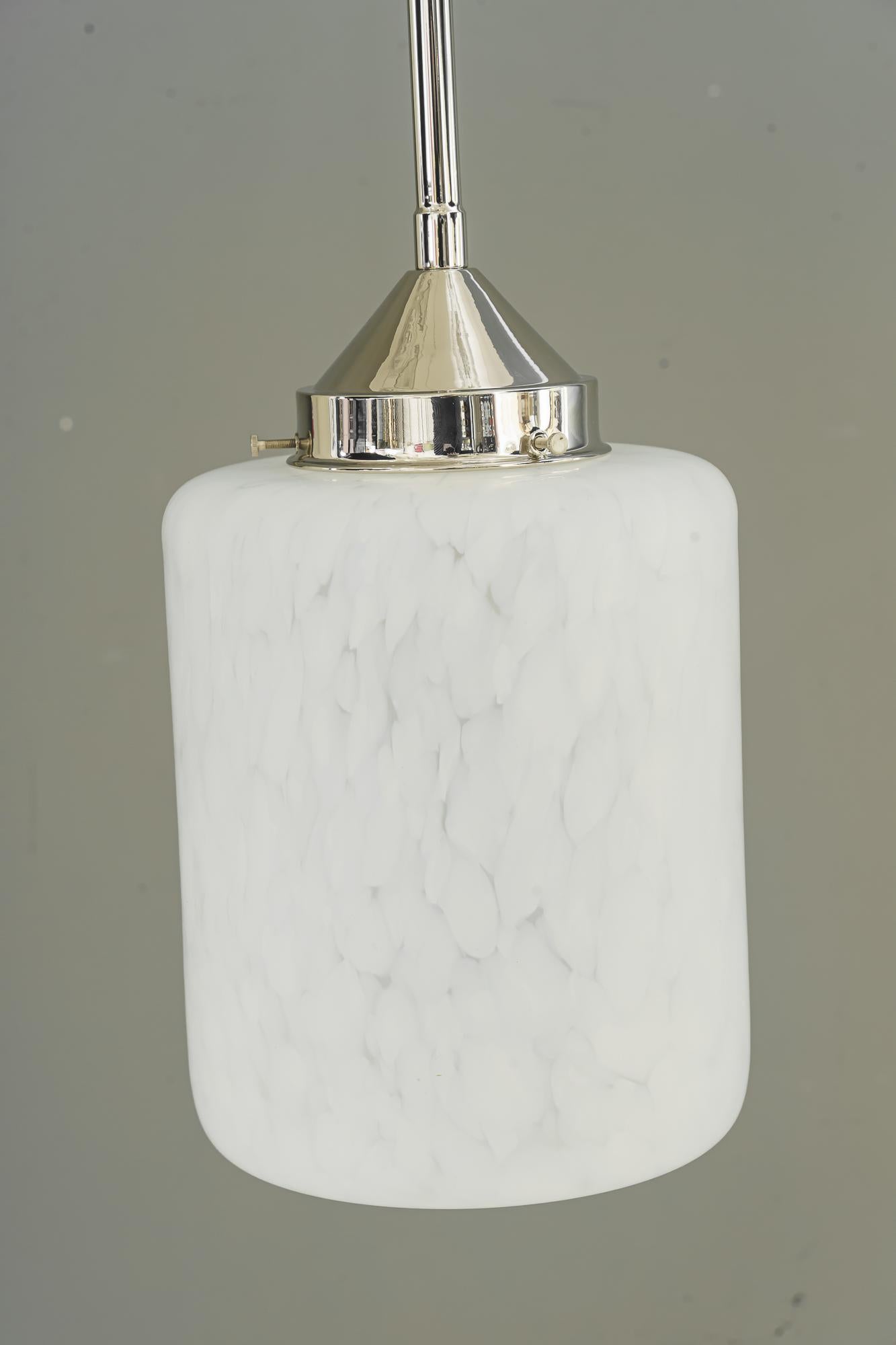 Nickel-Plated Art Deco Pendant with Glass Shade Vienna Around 1920s For Sale 1