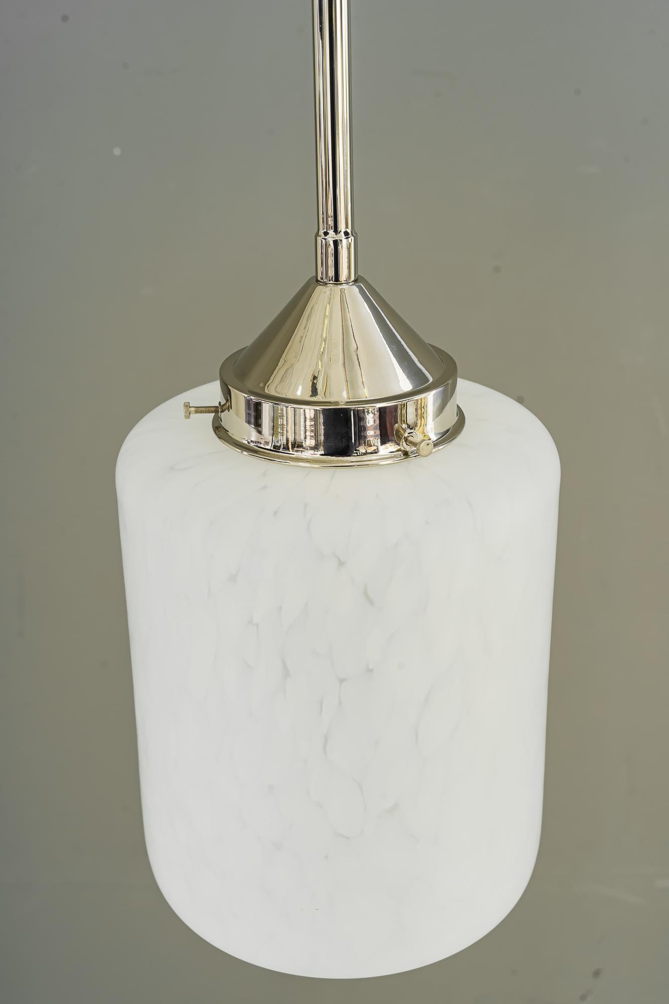 Nickel-Plated Art Deco Pendant with Glass Shade Vienna Around 1920s For Sale 3