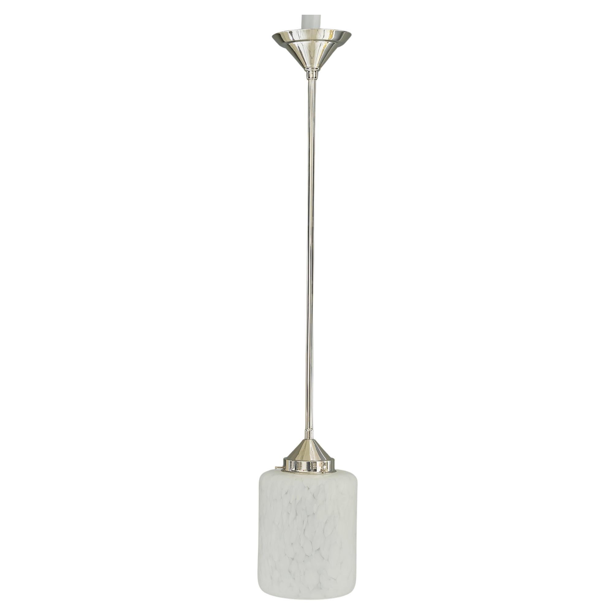 Nickel-Plated Art Deco Pendant with Glass Shade Vienna Around 1920s For Sale