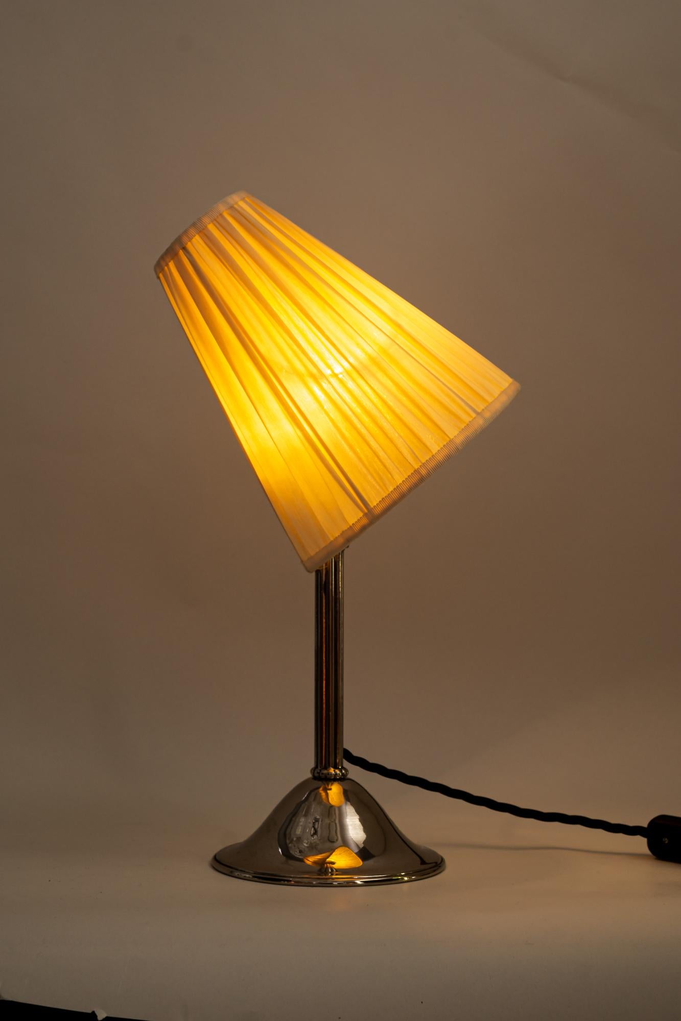 Nickel - Plated Art Deco Table Lamp with Fabric Shade, Around 1920s 5