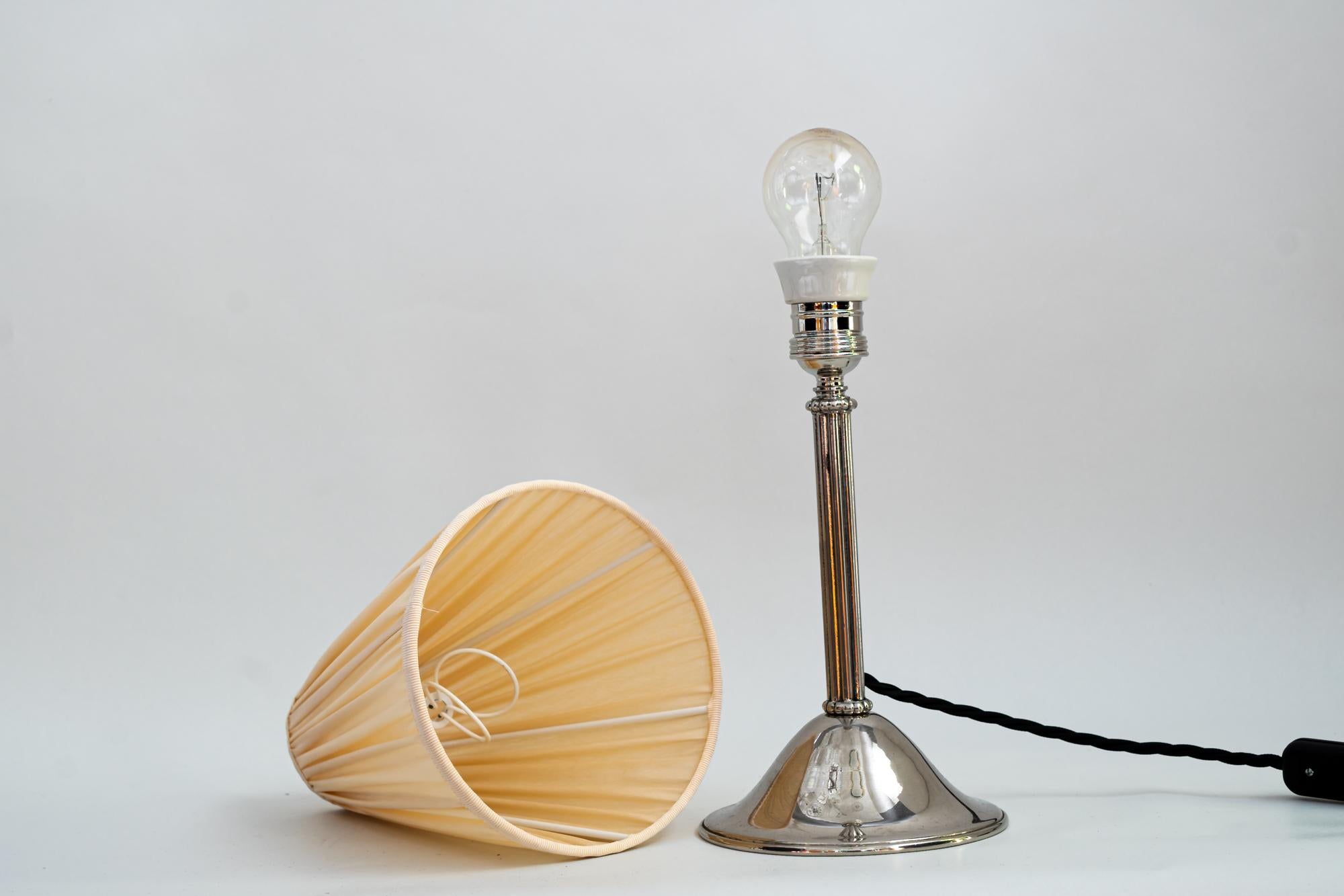 Nickel - Plated Art Deco Table Lamp with Fabric Shade, Around 1920s 7