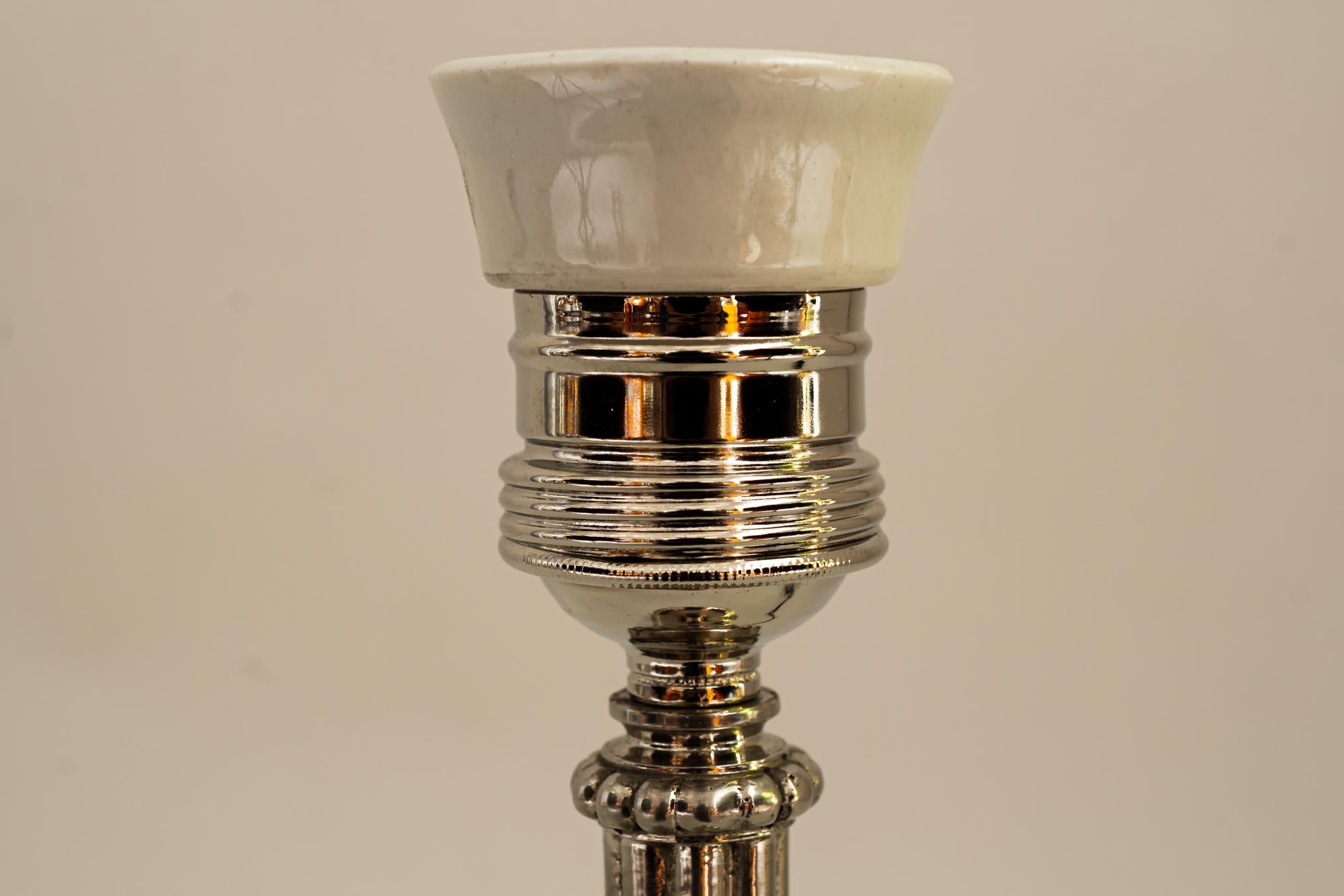 Nickel - Plated Art Deco Table Lamp with Fabric Shade, Around 1920s 10