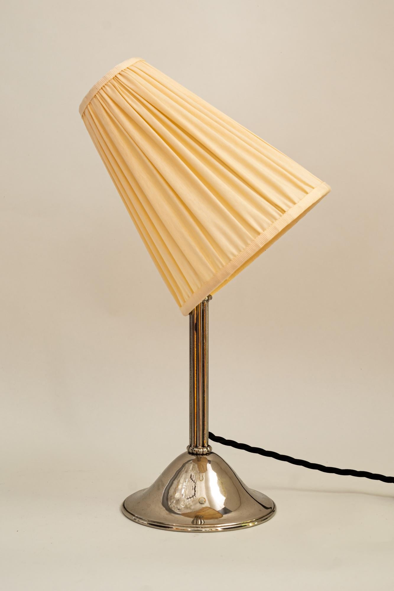 Austrian Nickel - Plated Art Deco Table Lamp with Fabric Shade, Around 1920s