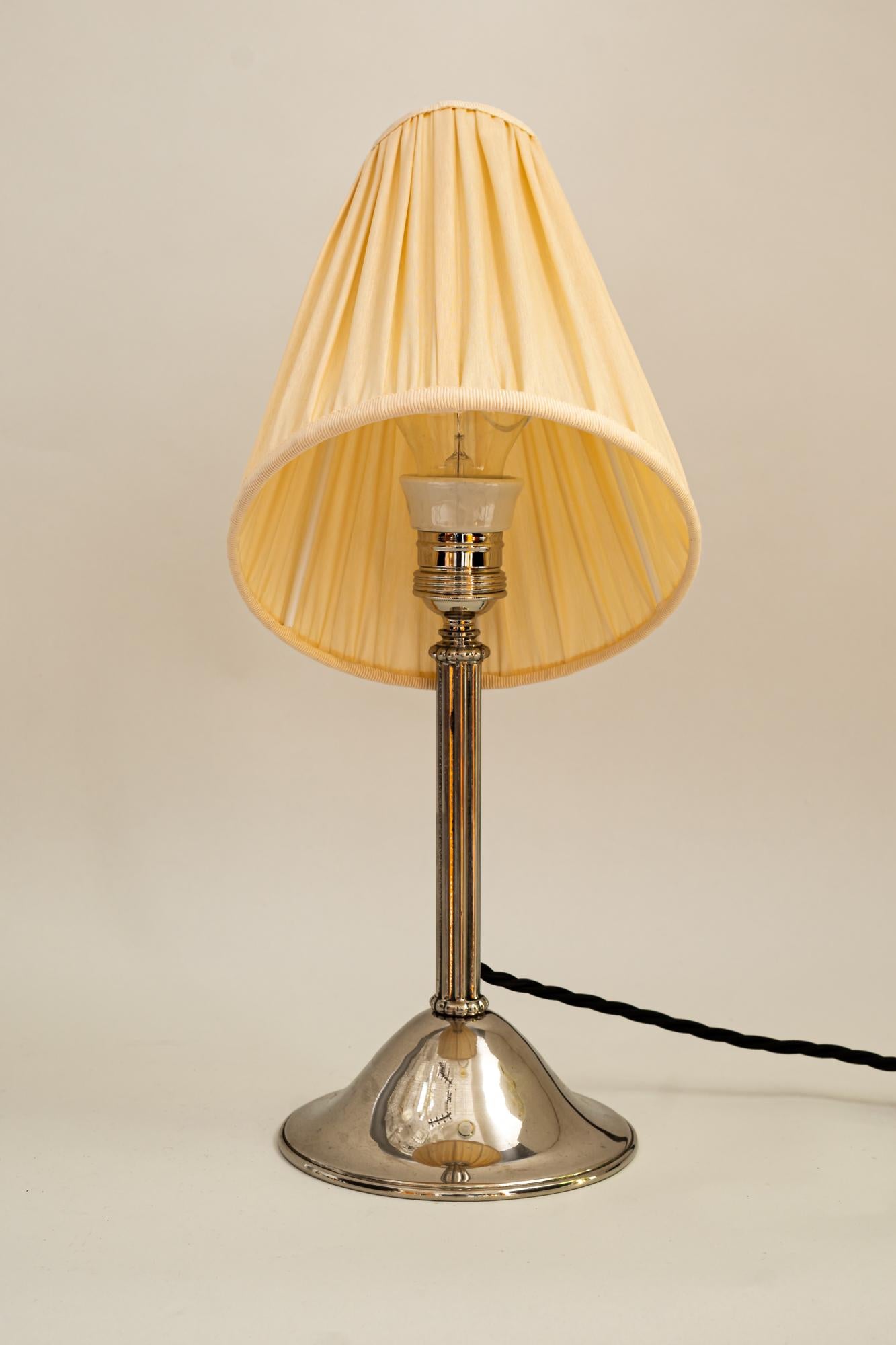 Nickel - Plated Art Deco Table Lamp with Fabric Shade, Around 1920s In Good Condition In Wien, AT