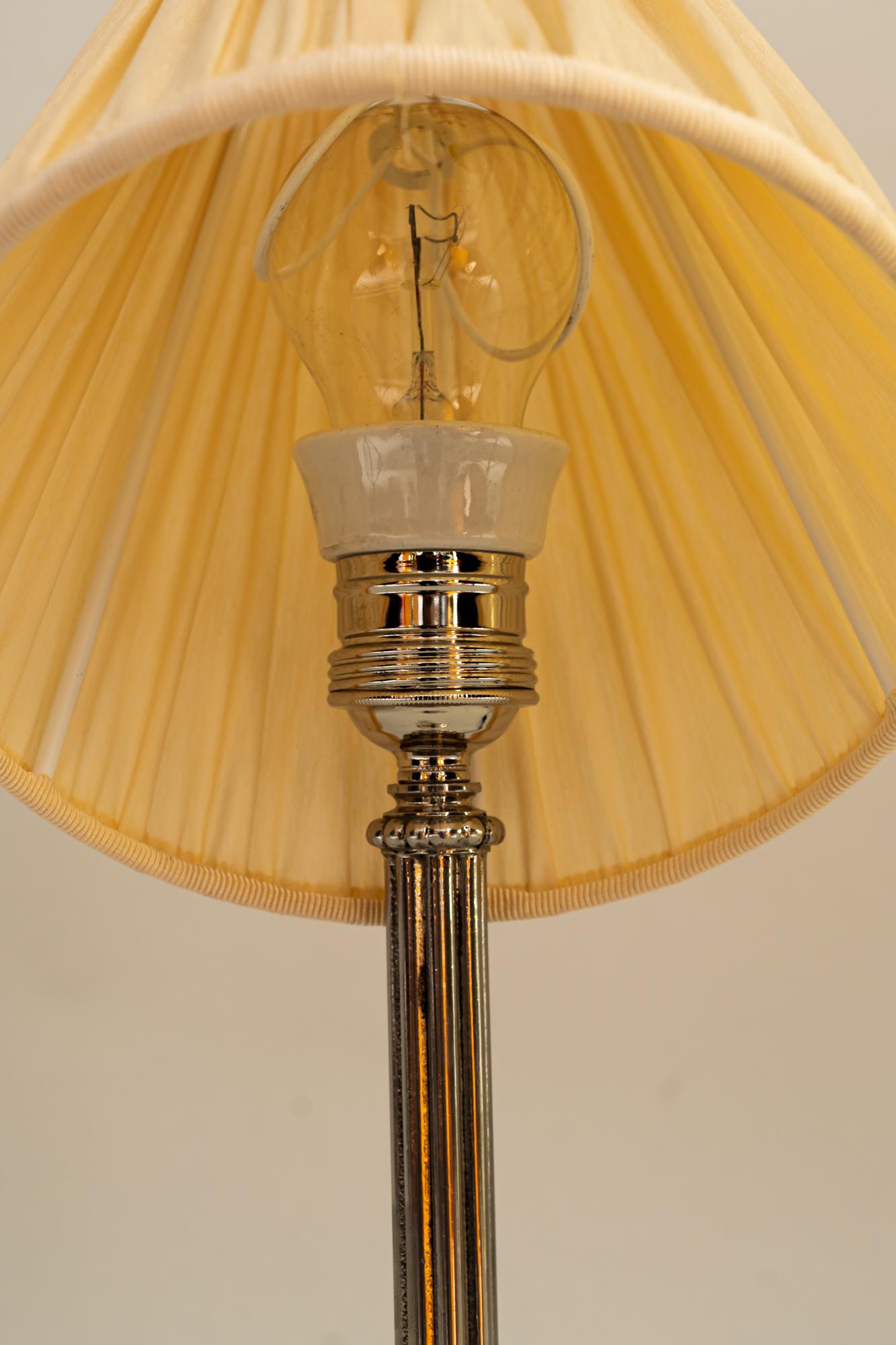 Nickel - Plated Art Deco Table Lamp with Fabric Shade, Around 1920s 1
