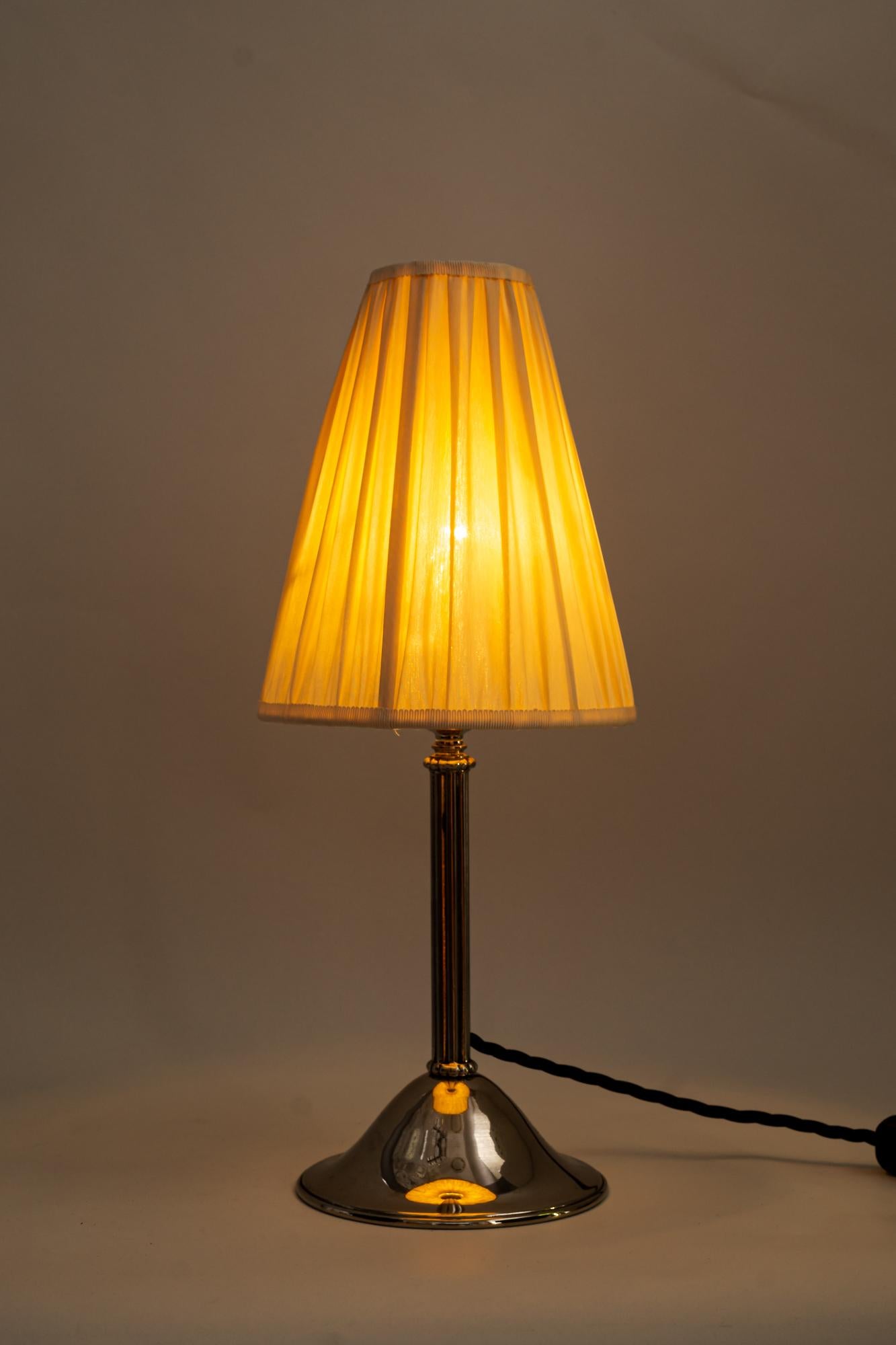 Nickel - Plated Art Deco Table Lamp with Fabric Shade, Around 1920s 3