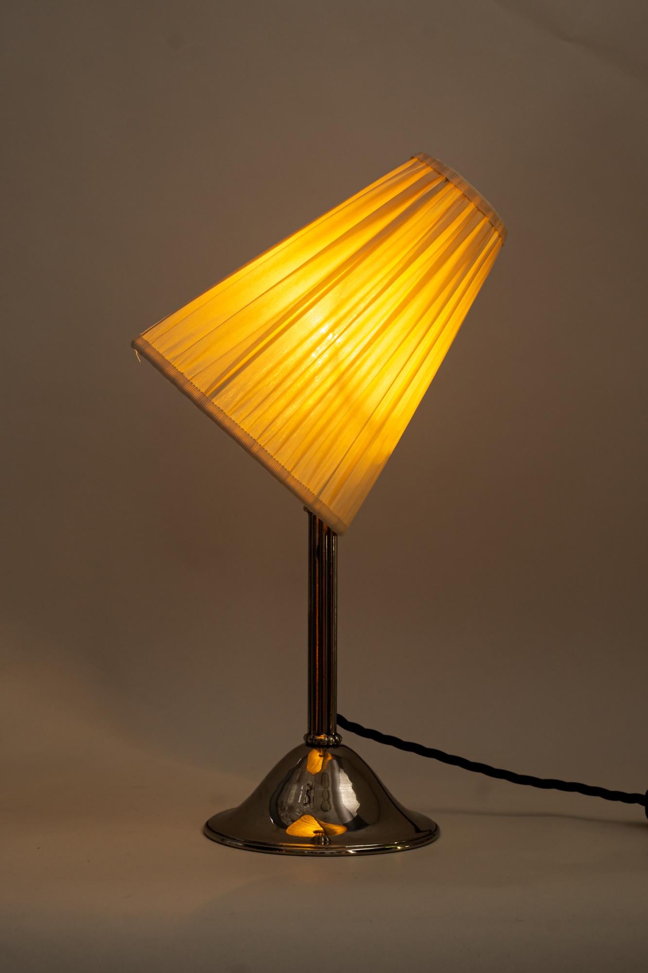 Nickel - Plated Art Deco Table Lamp with Fabric Shade, Around 1920s 4