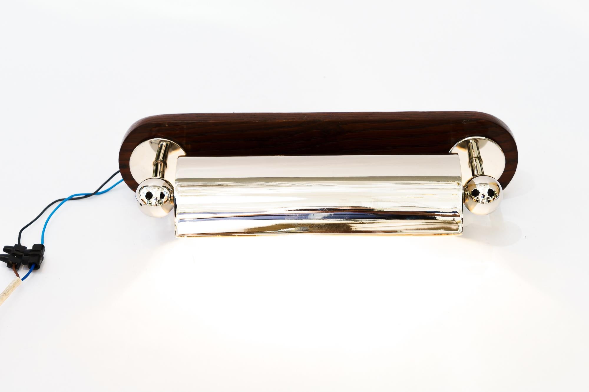 Nickel- Plated art deco wall lamp with polished oak wood vienna around 1920s For Sale 5