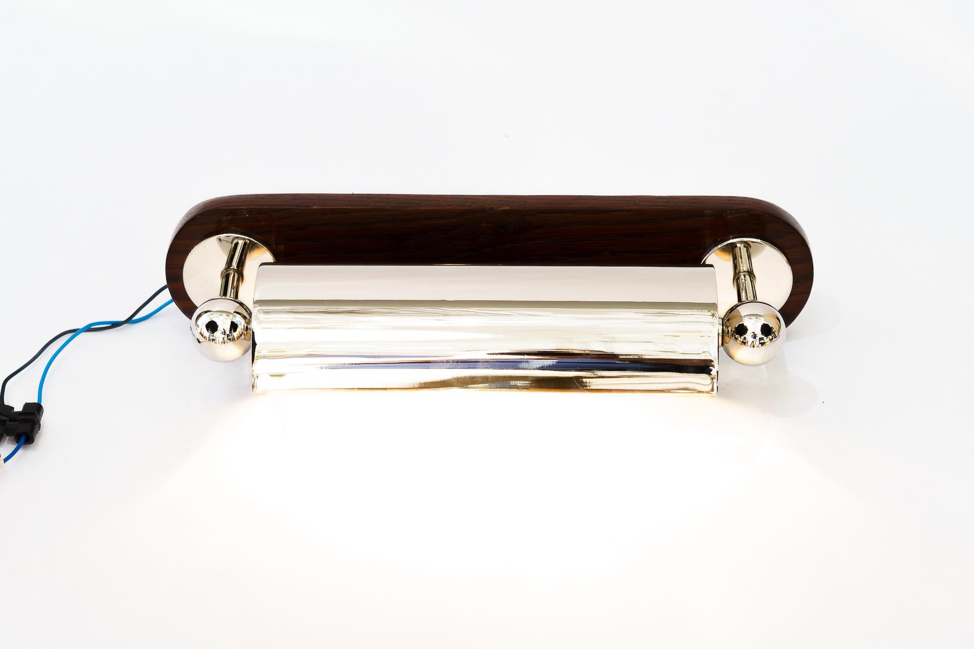 Nickel- Plated art deco wall lamp with polished oak wood vienna around 1920s For Sale 6