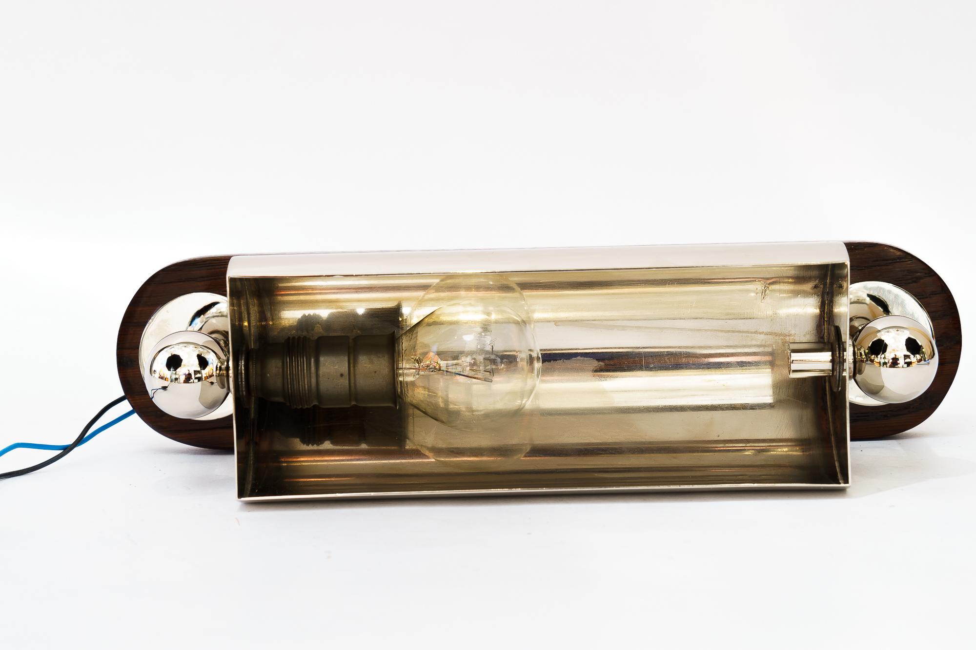 Nickel- Plated art deco wall lamp with polished oak wood vienna around 1920s For Sale 1