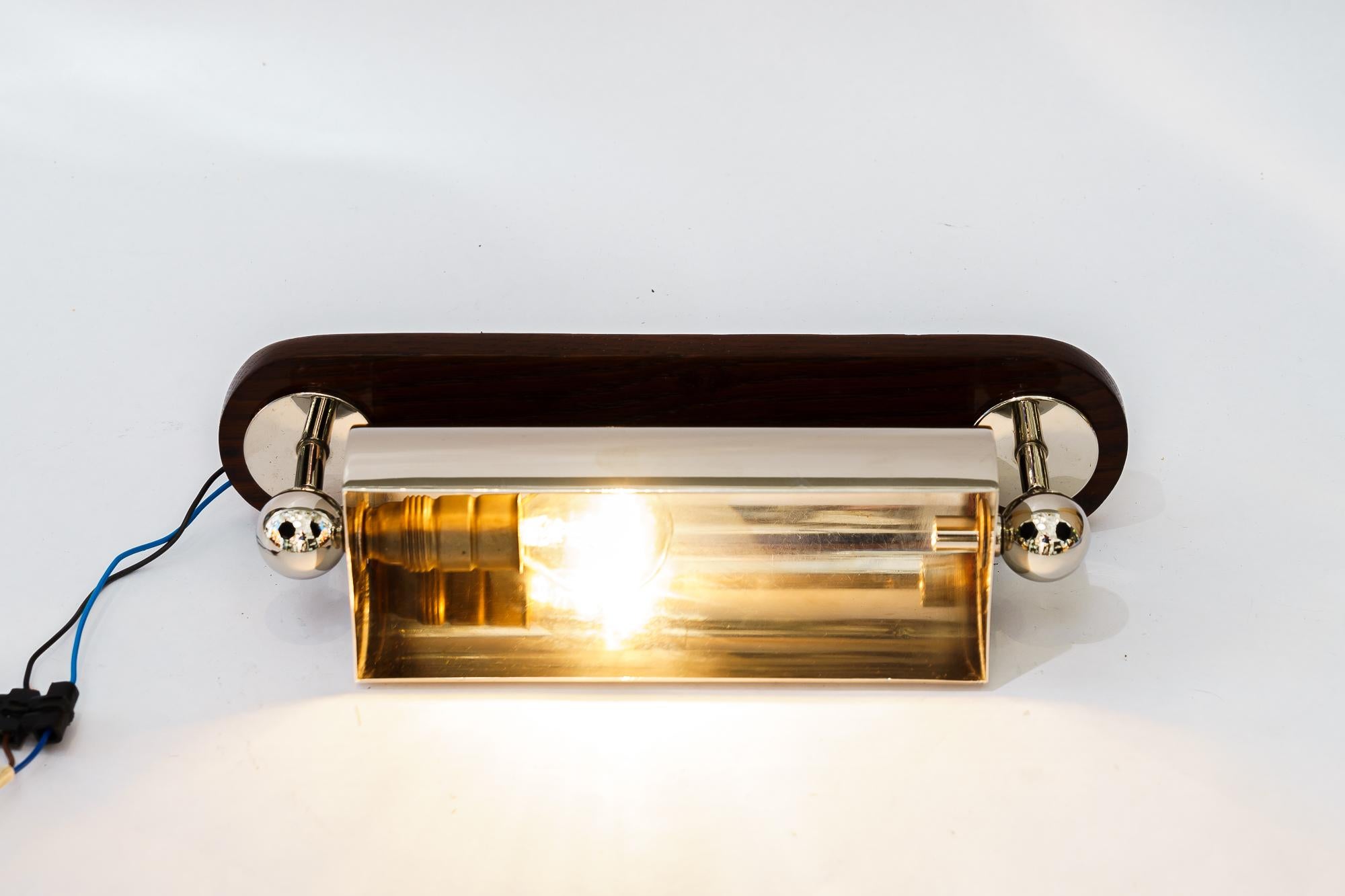 Nickel- Plated art deco wall lamp with polished oak wood vienna around 1920s For Sale 2