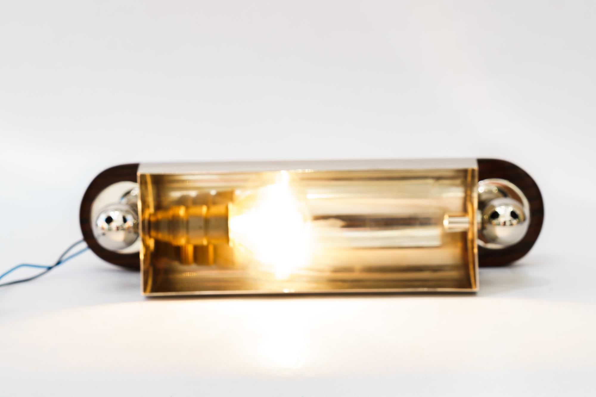 Nickel- Plated art deco wall lamp with polished oak wood vienna around 1920s For Sale 3
