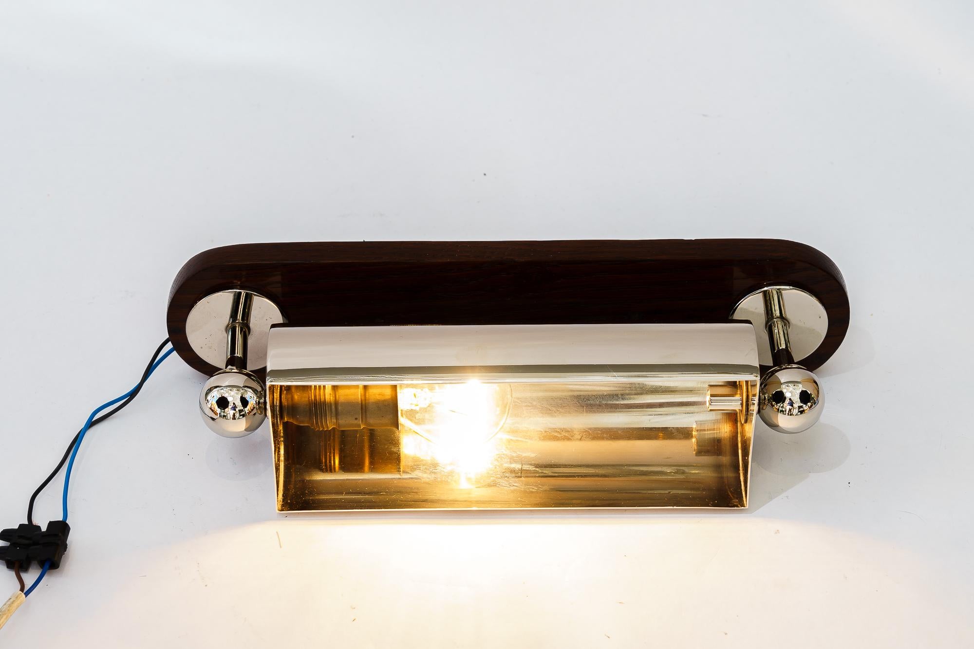 Nickel- Plated art deco wall lamp with polished oak wood vienna around 1920s For Sale 4