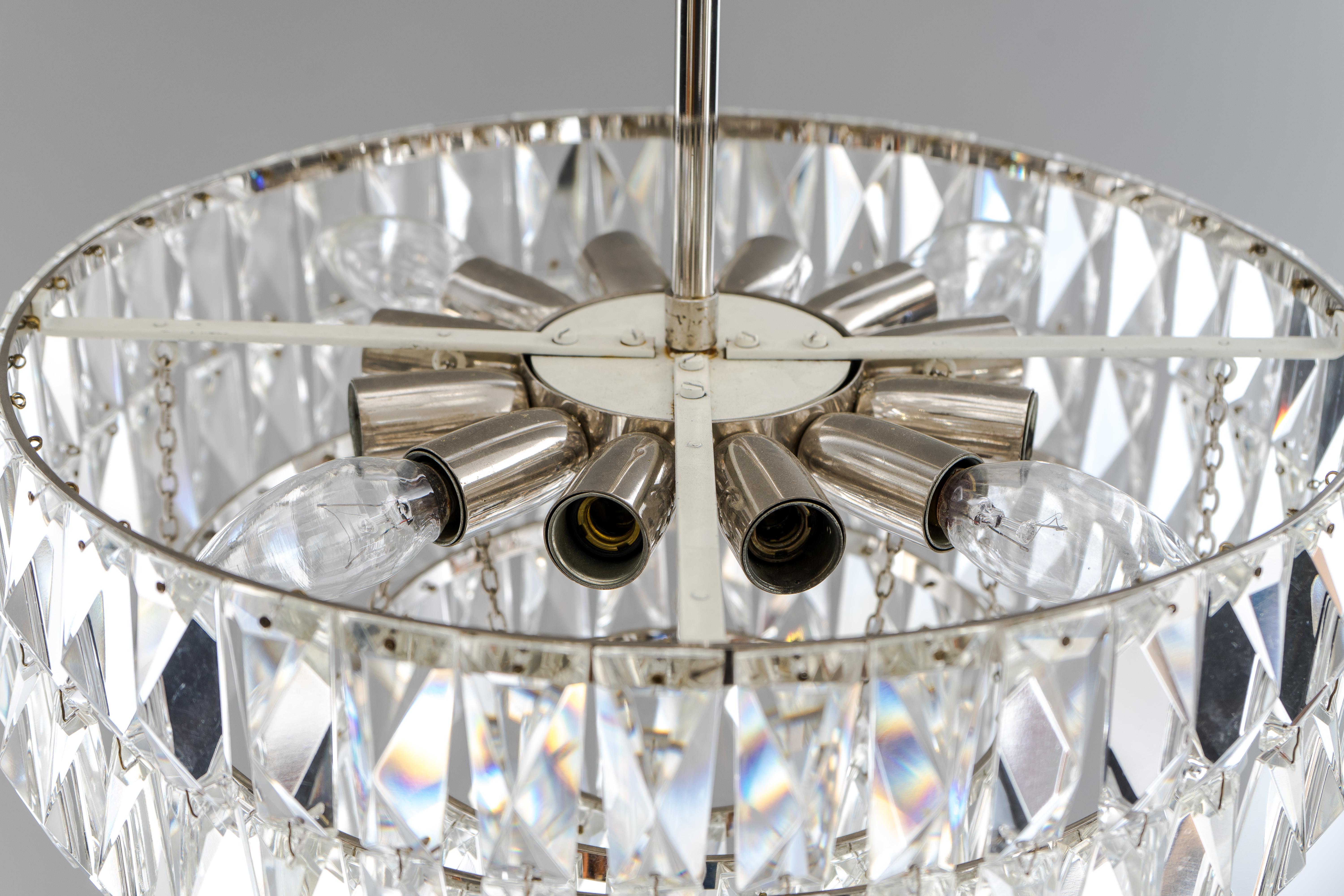 Nickel-plated Bakalowits crystal chandelier, circa 1960s.
Original condition.
  