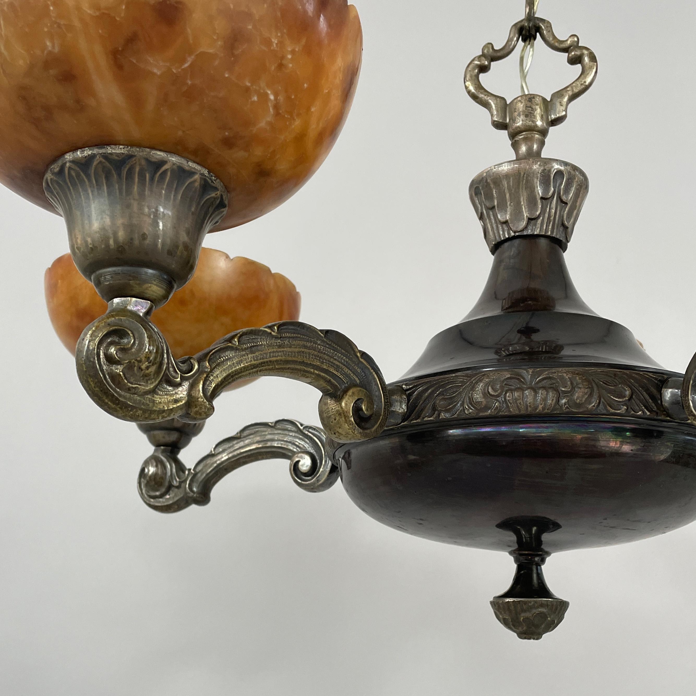 Lustre à 5 lumières en laiton nickelé et albâtre, Suède, années 1920 à 1930 en vente 3
