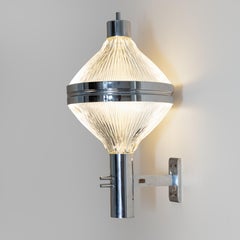 Nickel-plated brass and printed glass sconce, 1960