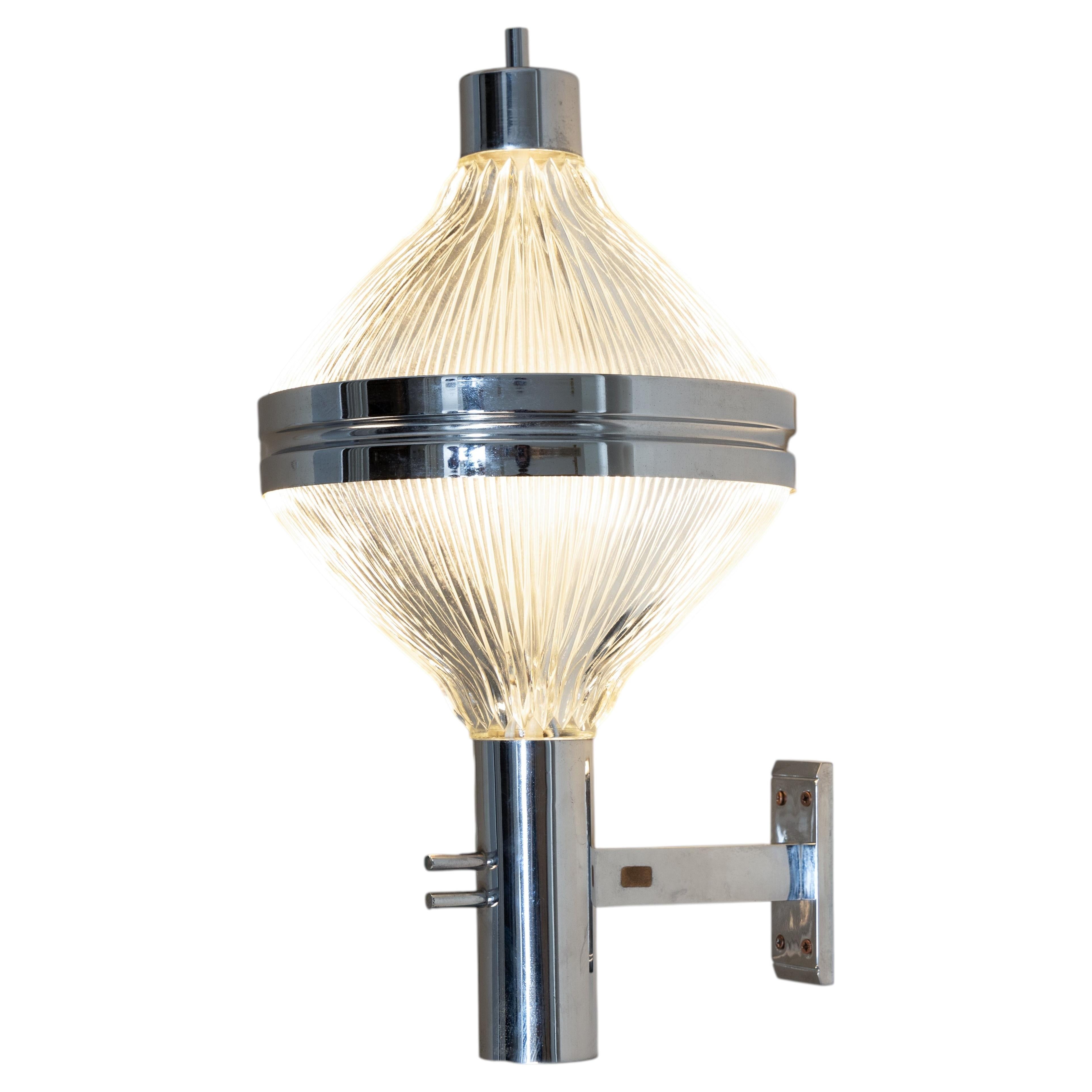 Nickel-plated brass and printed glass sconce, 1960 For Sale