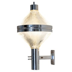 Nickel-plated brass and printed glass sconce, 1960