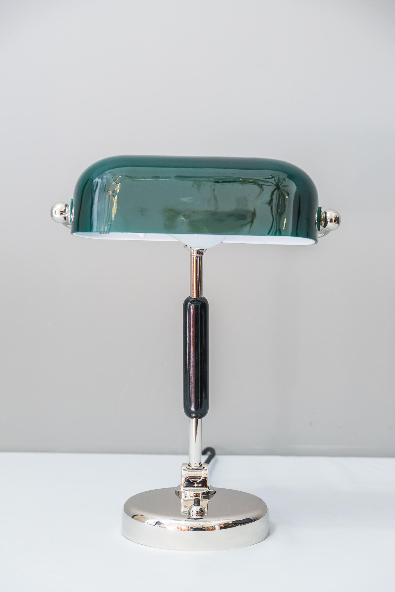 Nickel-plated brass Art Deco table lamp with original glass.