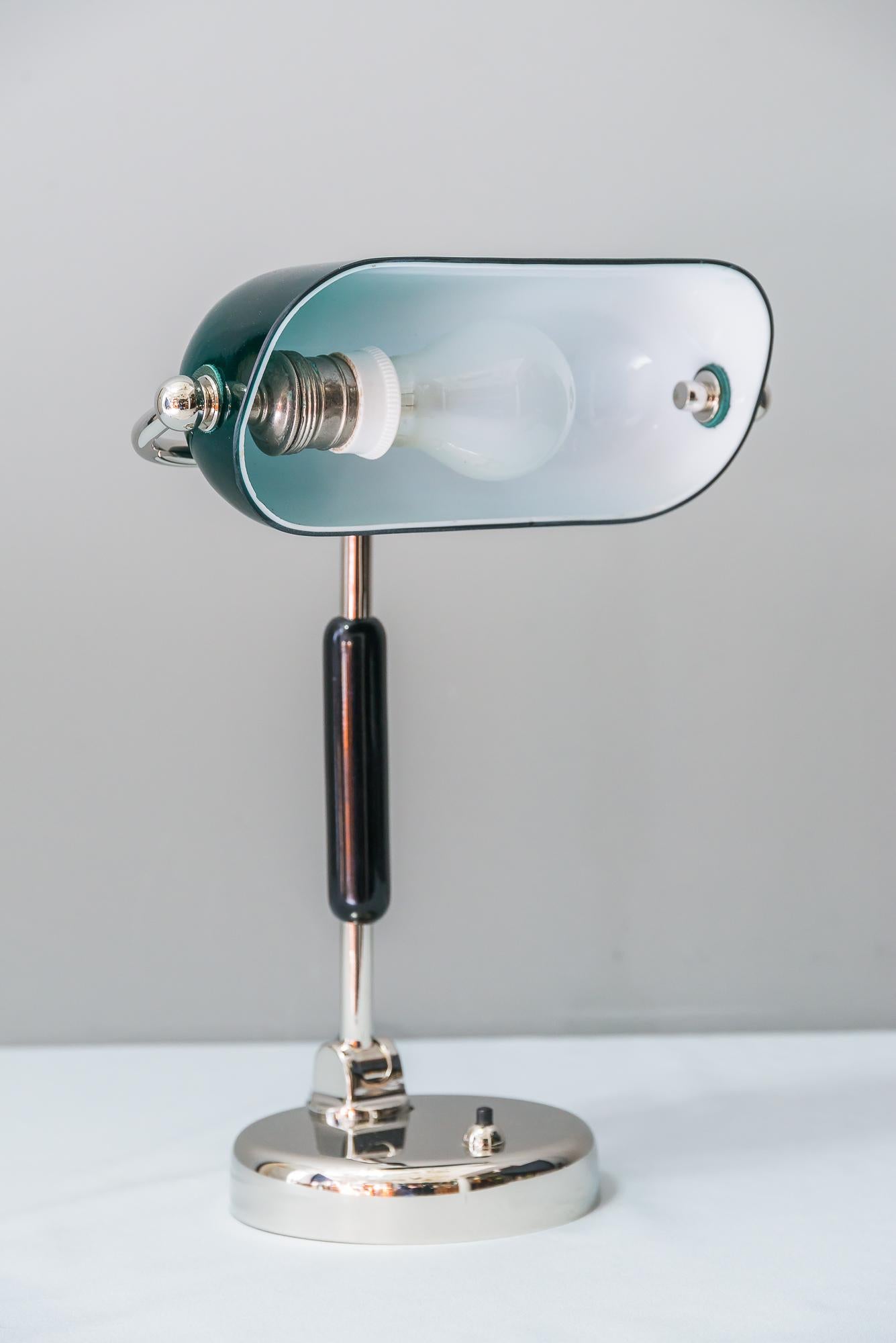 Early 20th Century Nickel-Plated Brass Art Deco Table Lamp with Original Glass