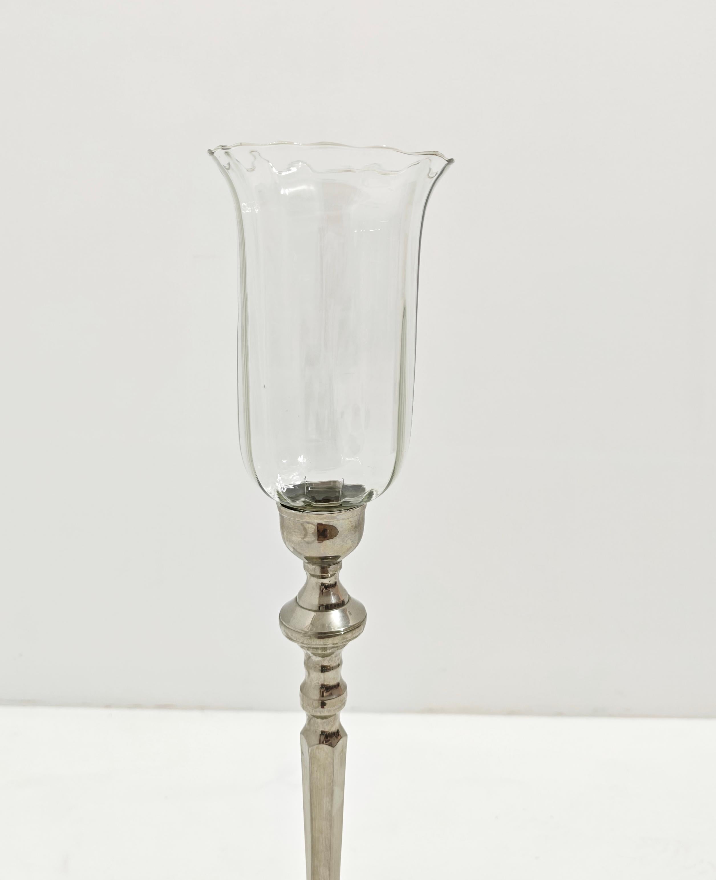 Portavelas de latón niquelado con cristal Itay moderno de mediados de siglo Años 80 en venta 3