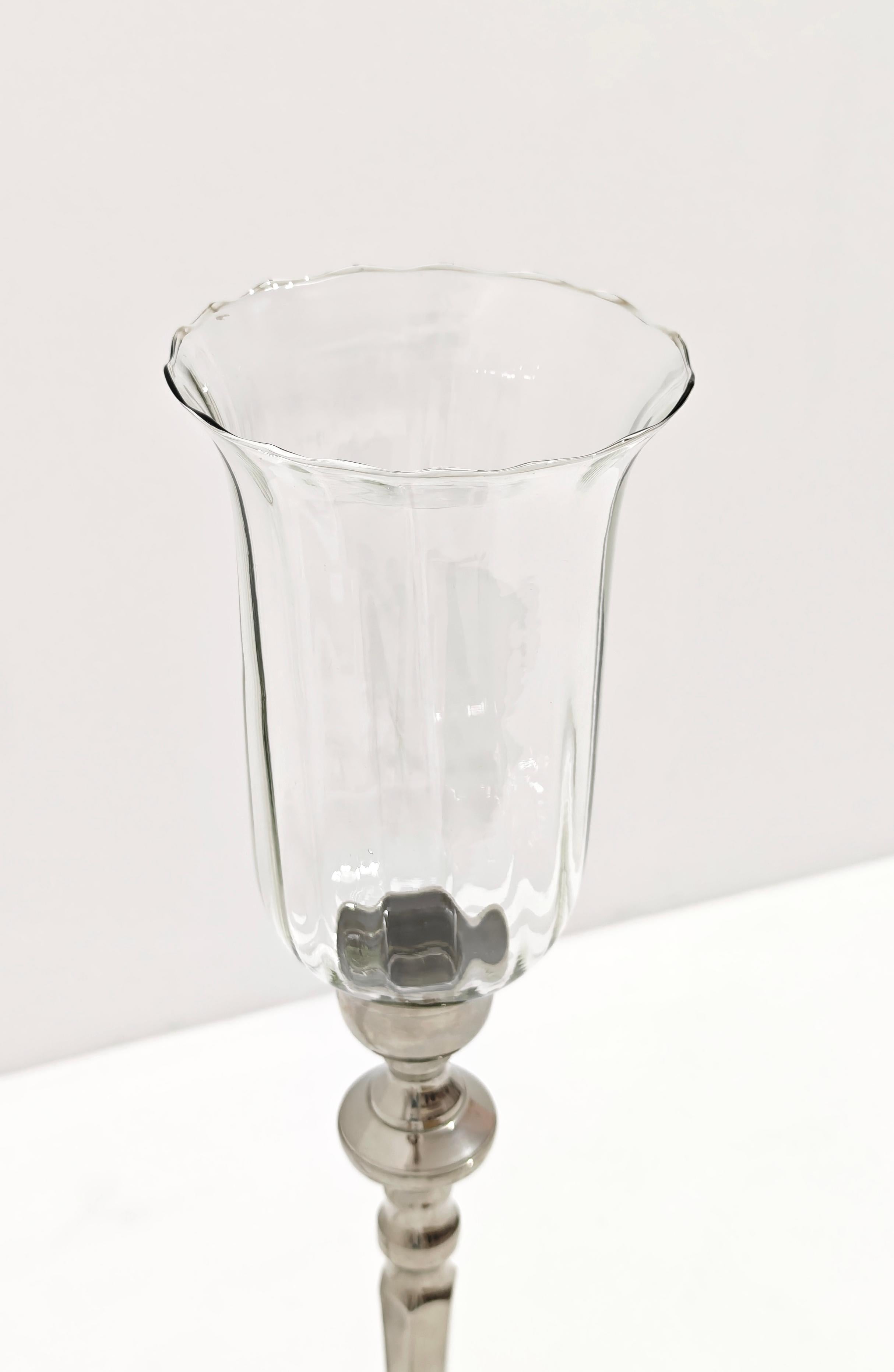 Portavelas de latón niquelado con cristal Itay moderno de mediados de siglo Años 80 en venta 7