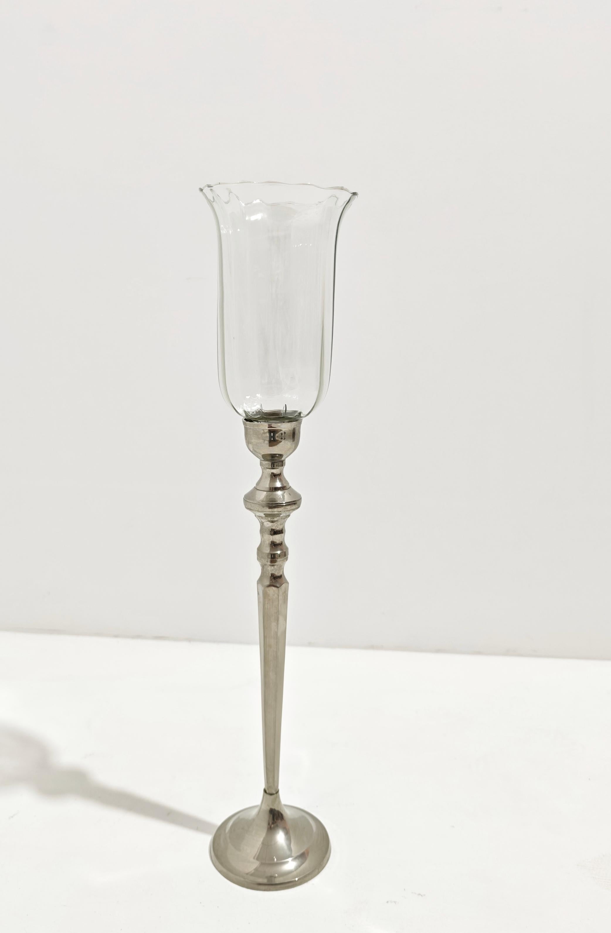 Portavelas de latón niquelado con cristal Itay moderno de mediados de siglo Años 80 en venta 8